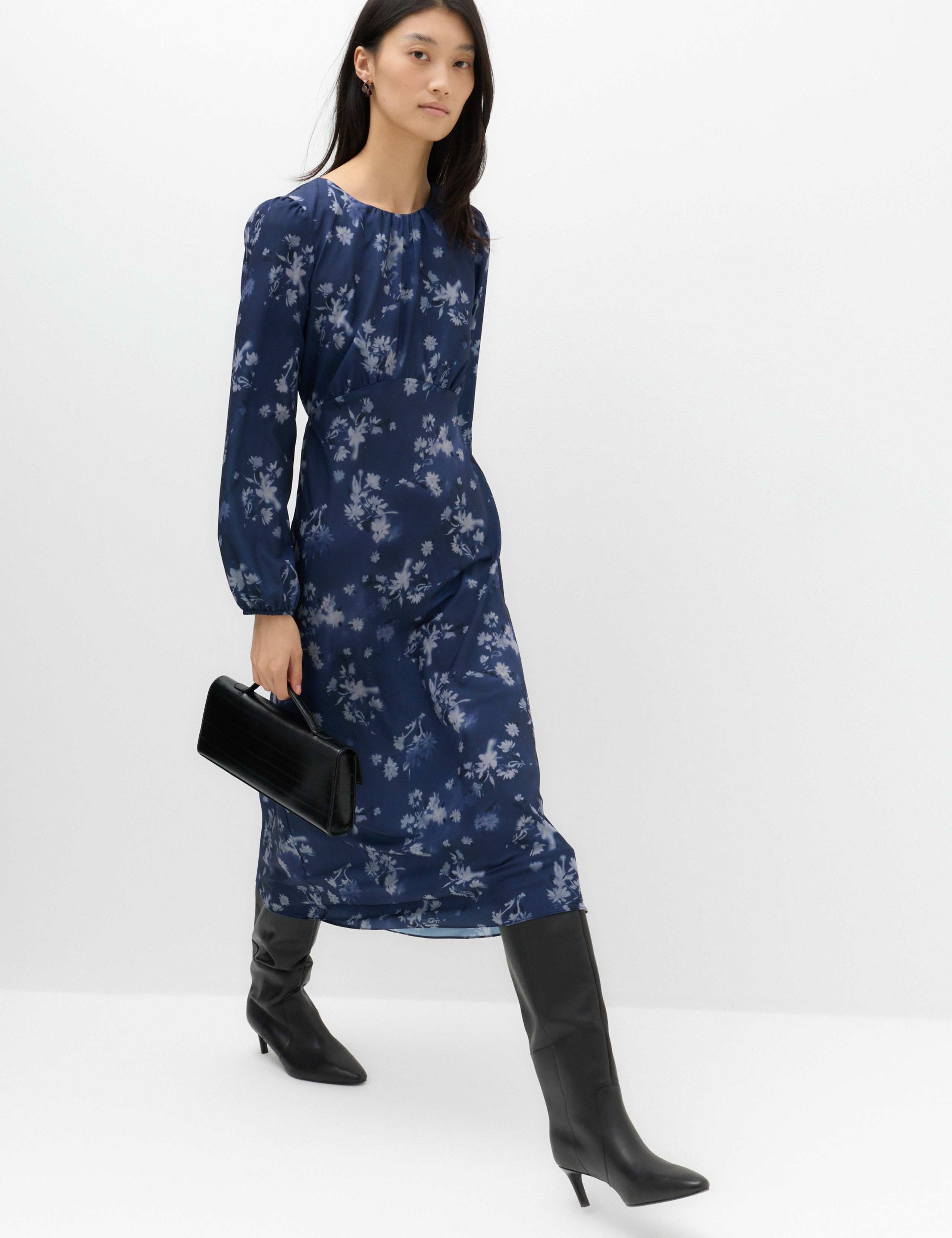 Floral Round Neck Midi Tea Dress
