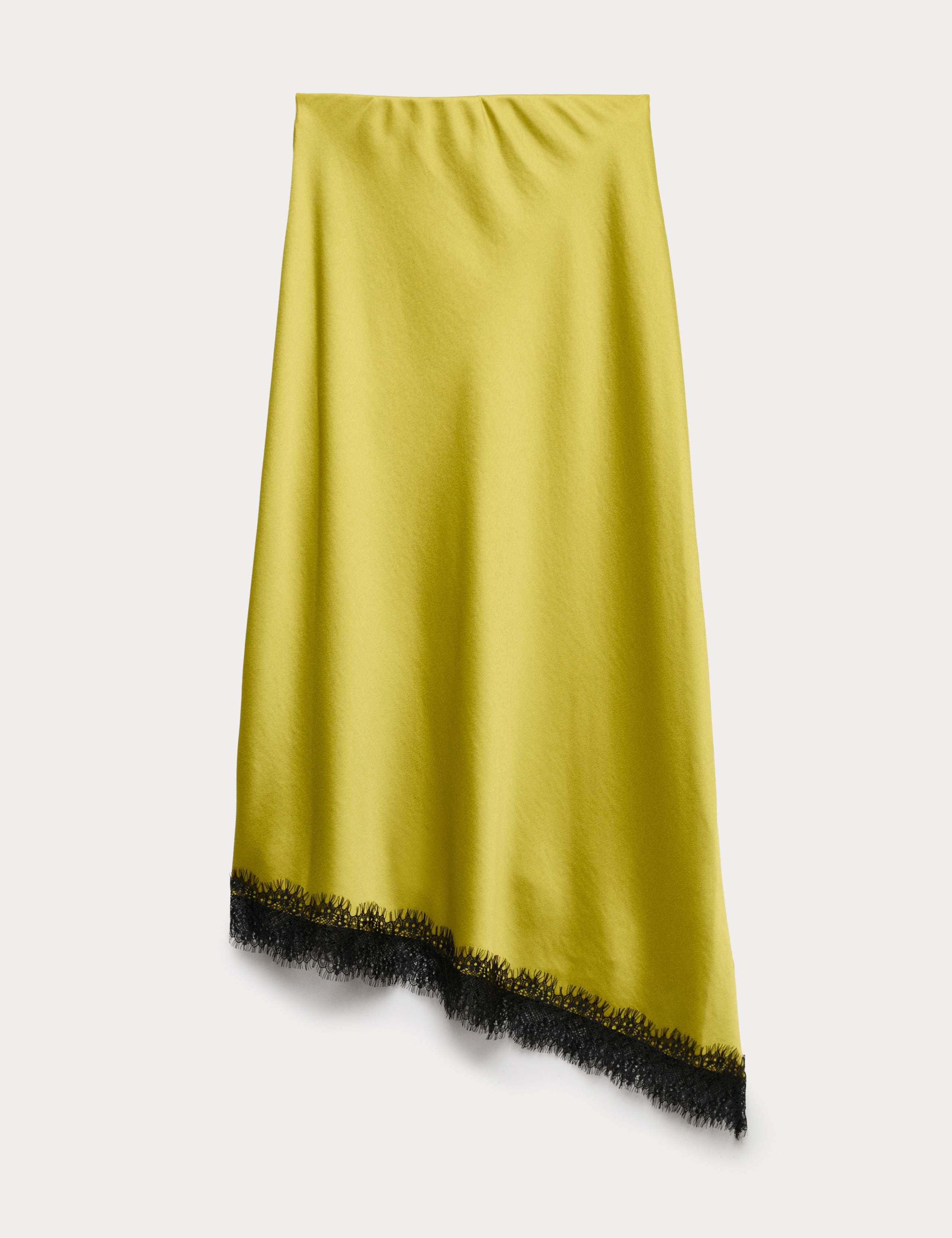 Lace Detail Asymmetric Midi Slip Skirt