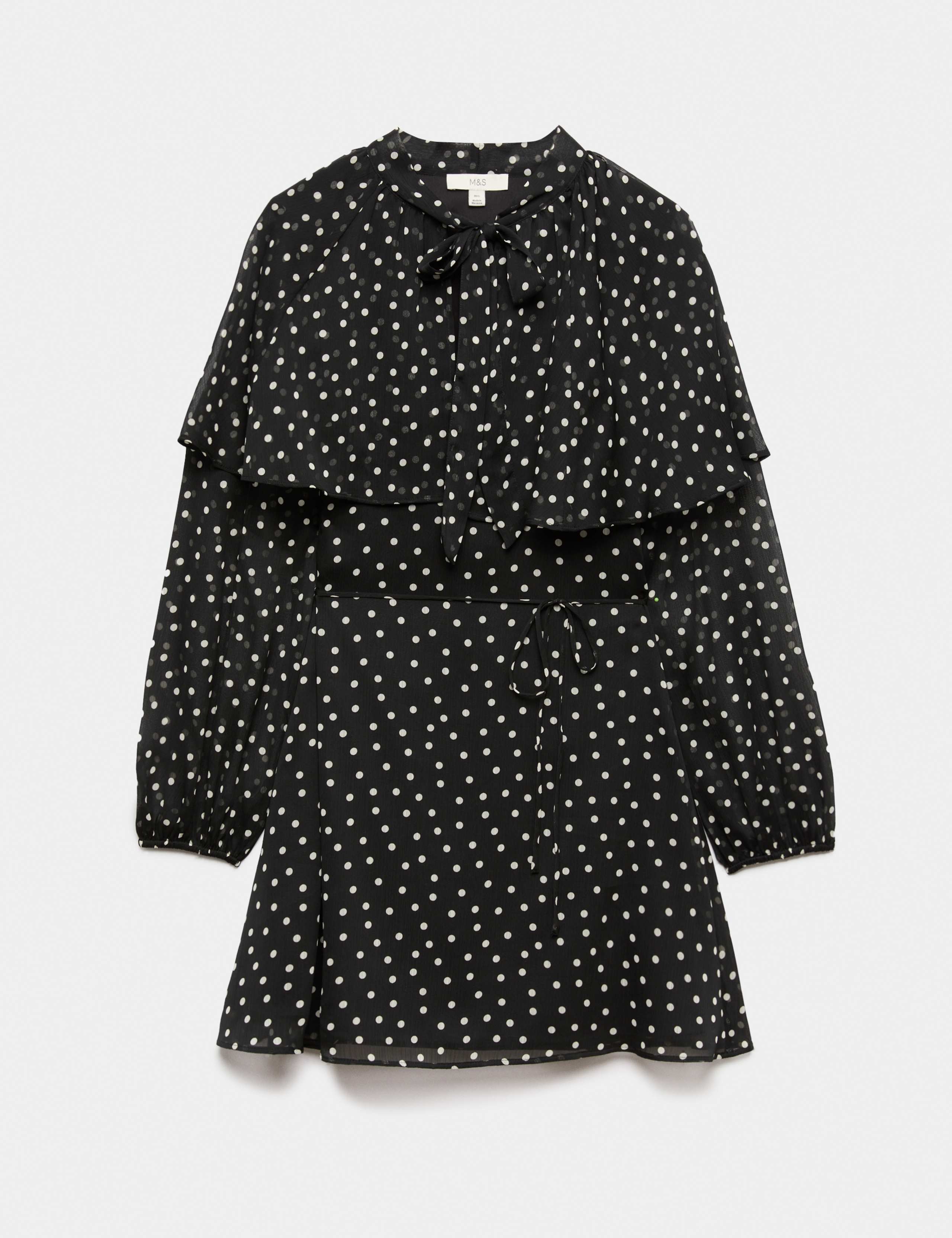 Polka Dot Tie Neck Mini Smock Dress