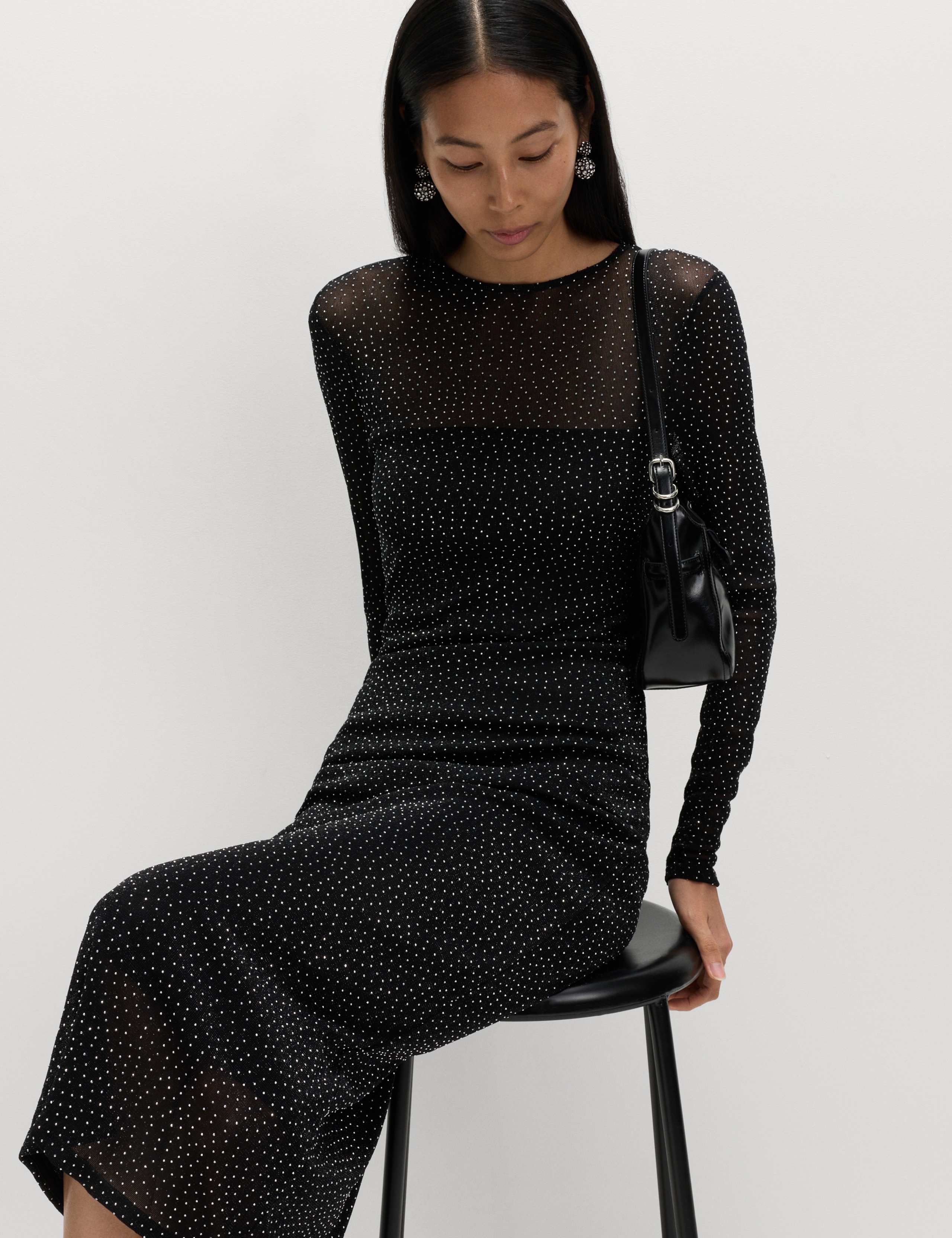 Mesh Jersey Sequin Column Dress