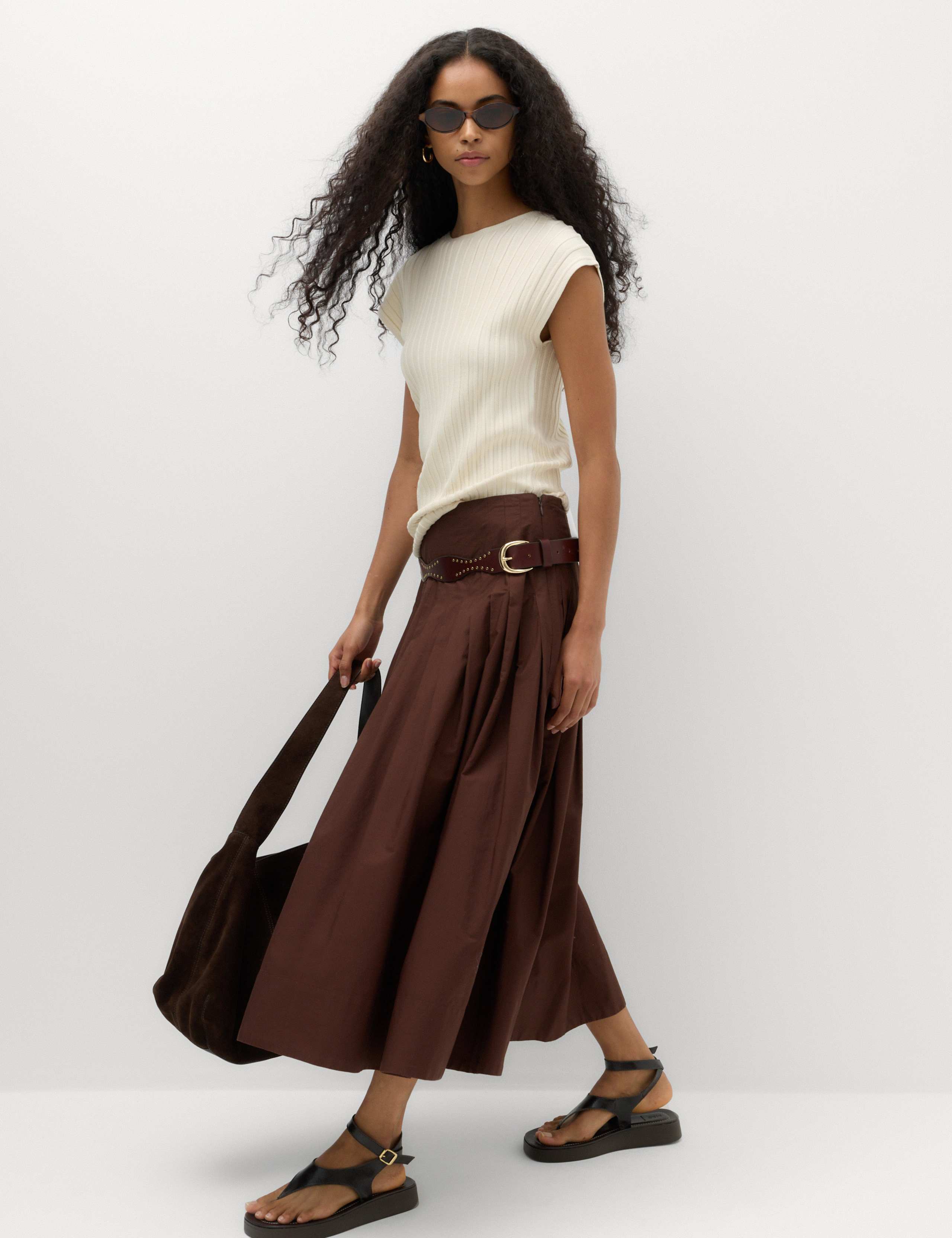 Pure Cotton Pintuck Midi Skirt