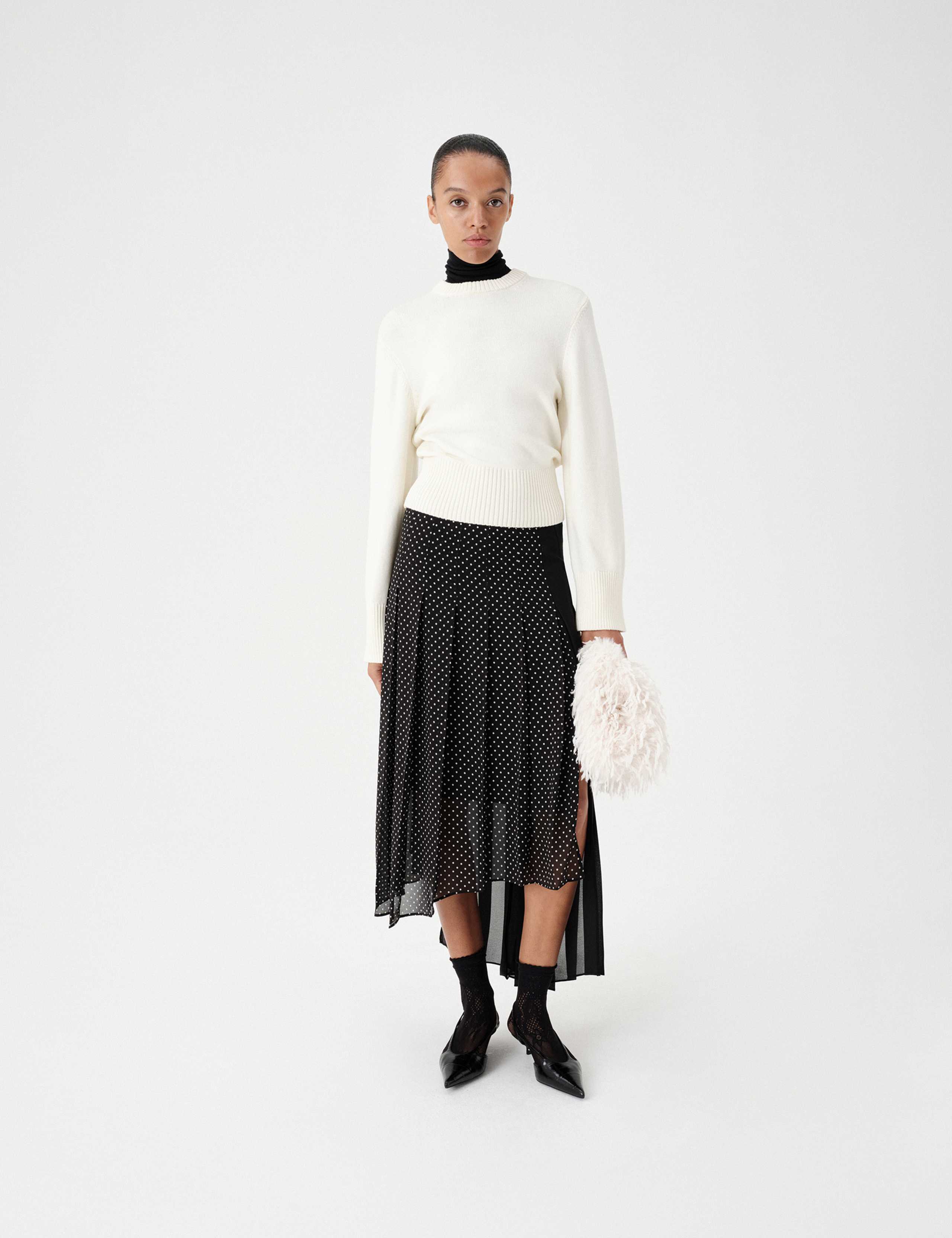 Polka Dot Pleated Asymmetric Skirt
