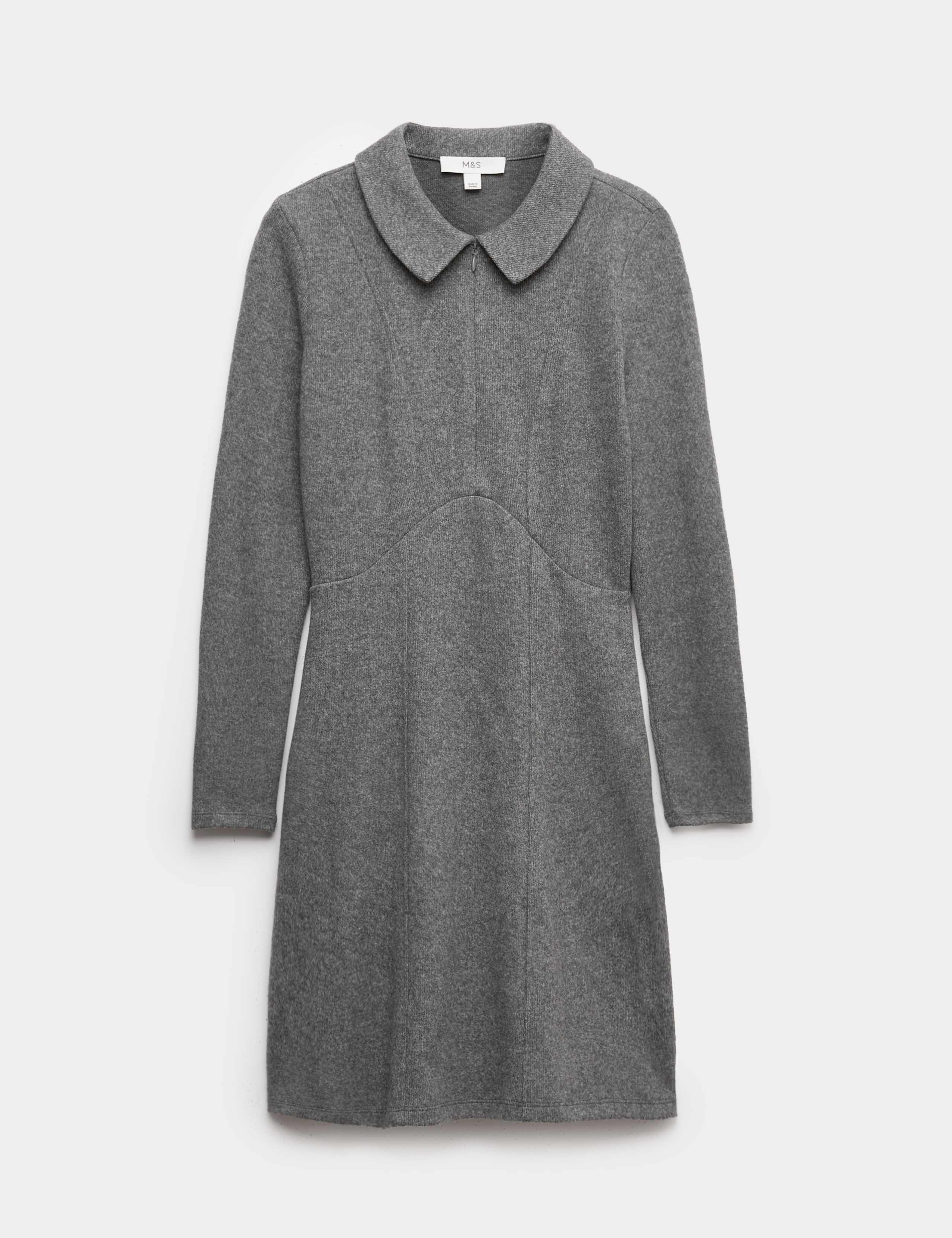 Cotton Blend Cosy Collared Mini Skater Dress