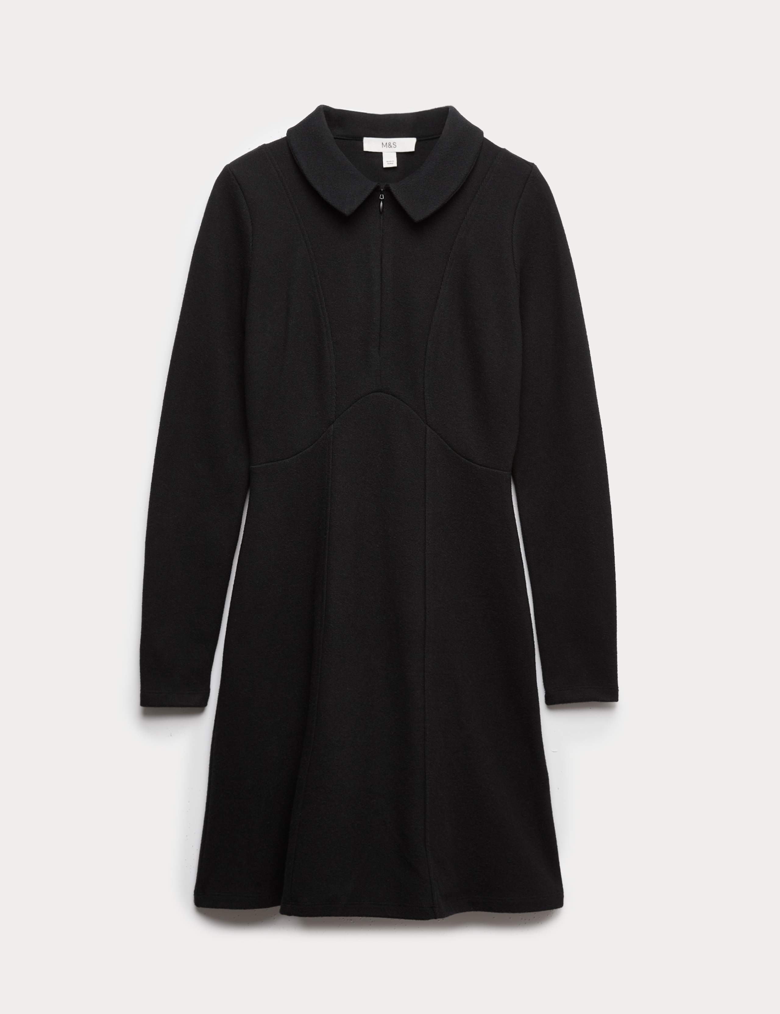 Cotton Blend Cosy Collared Mini Skater Dress