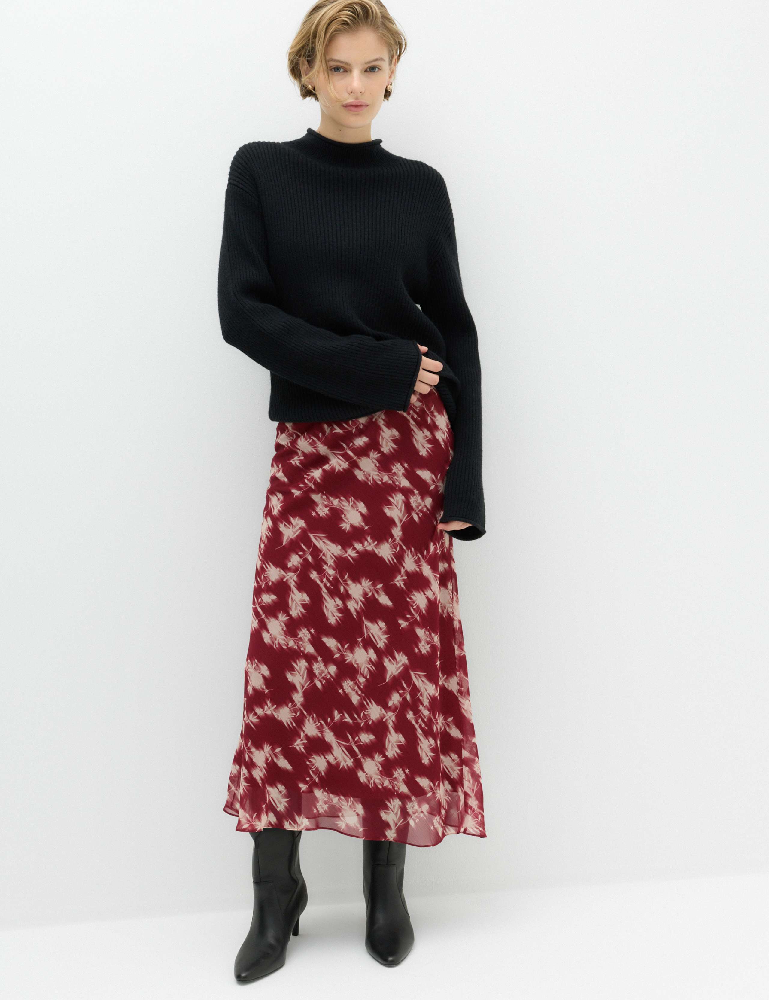Chiffon Floral Midi Slip Skirt