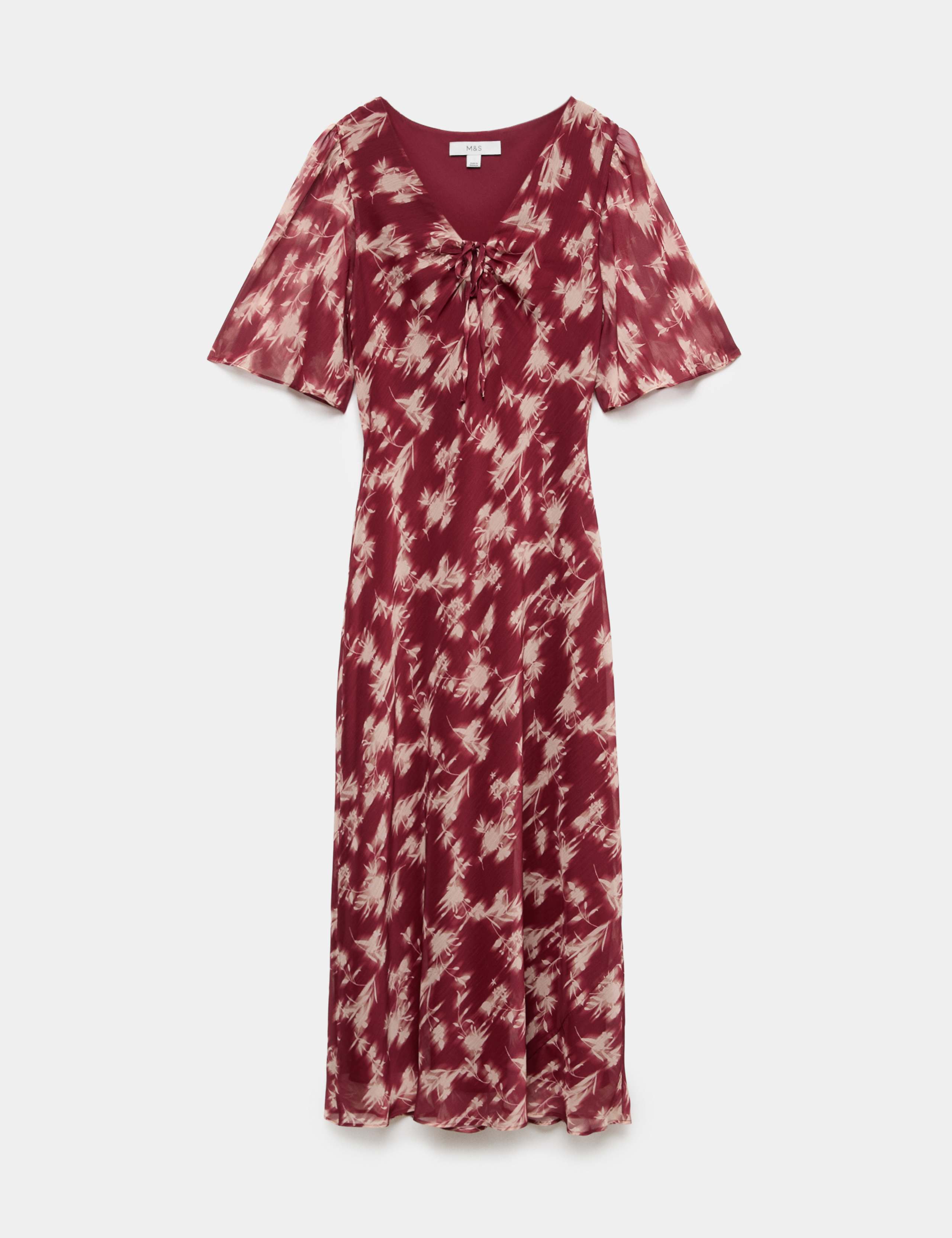 Chiffon Floral V Neck Tie Detail Midi Tea Dress