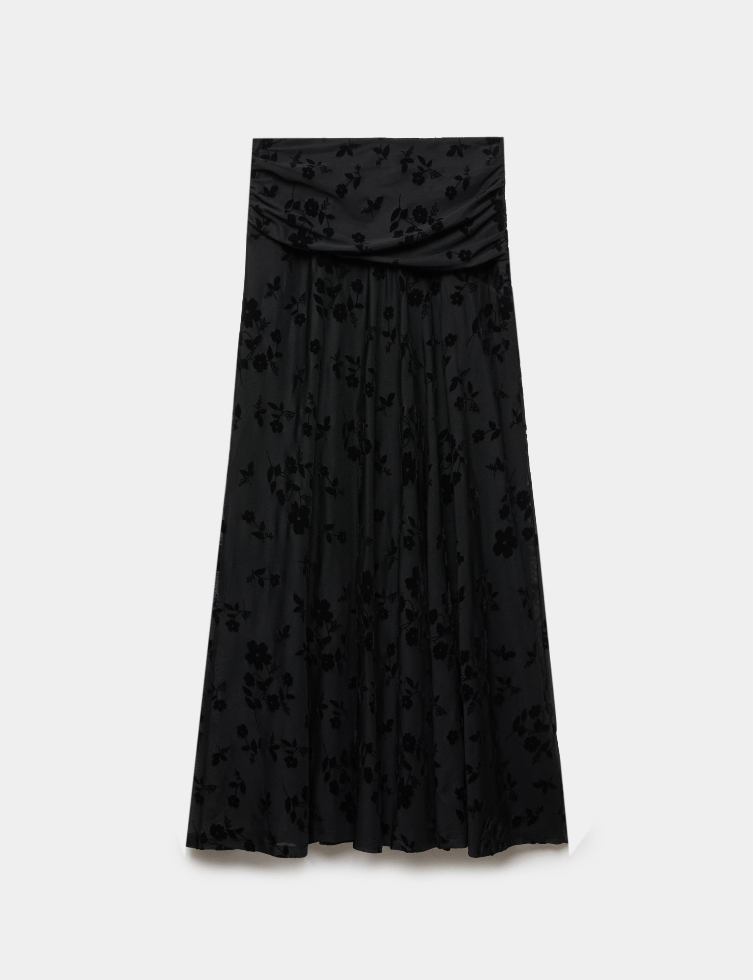 Devore Floral Ruched Midi A Line Skirt