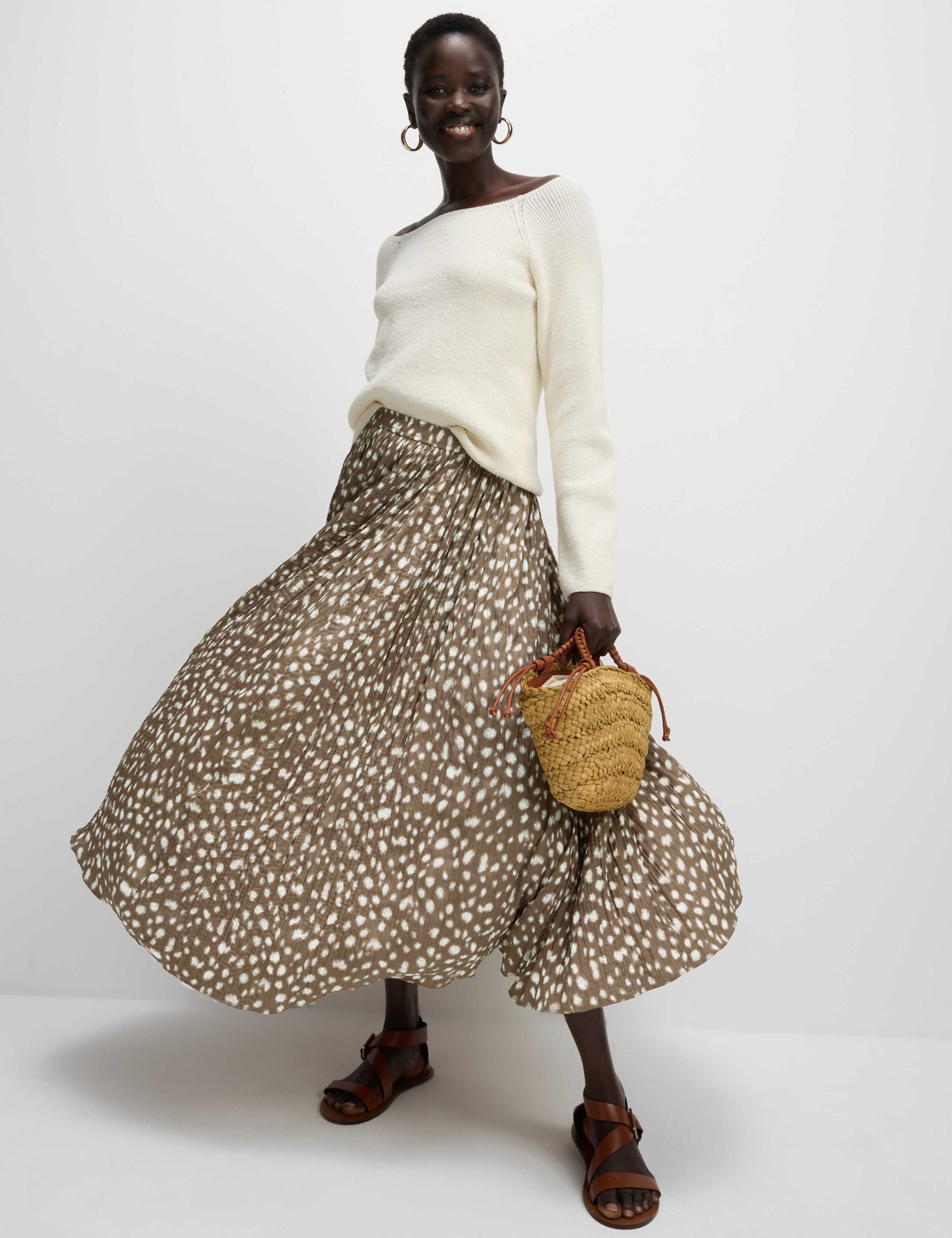 Animal Print Pleated Midaxi Skirt