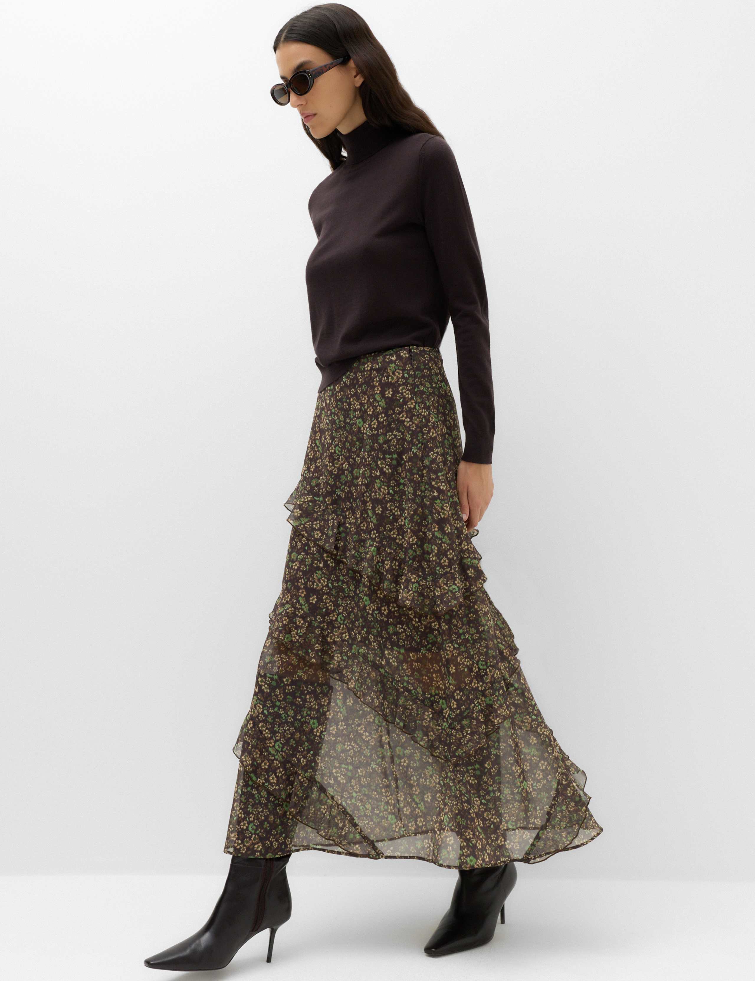 Floral Midi Tiered Skirt