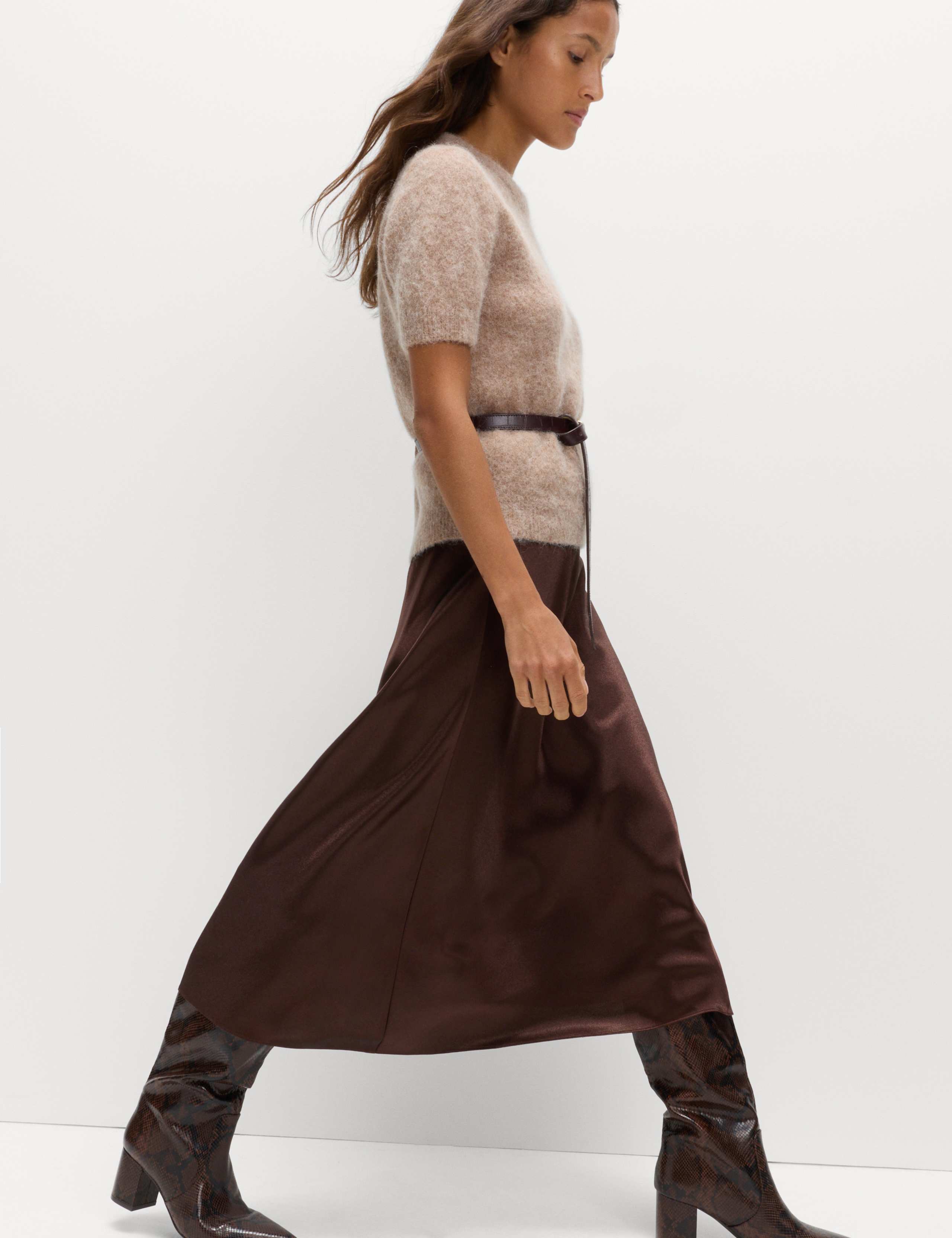 Satin Midi A-Line Skirt