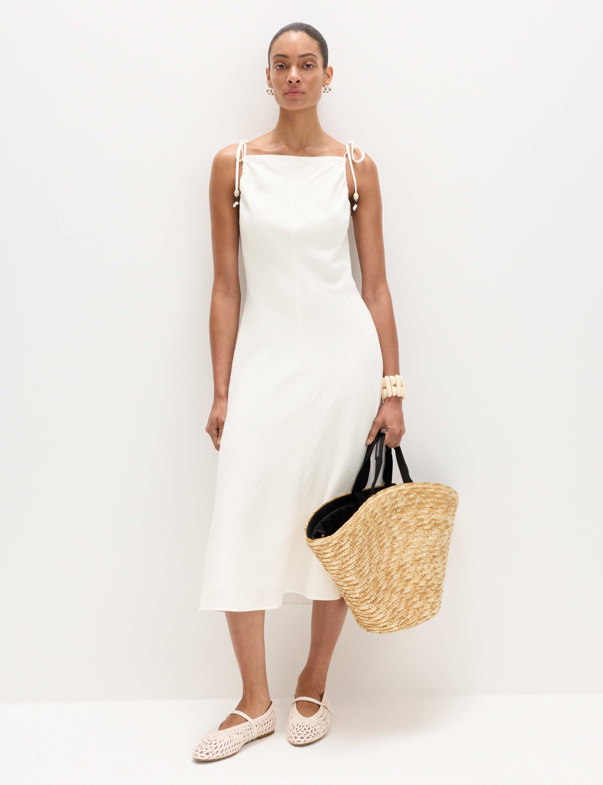 Beaded Square Neck Strappy Midi Column Dress