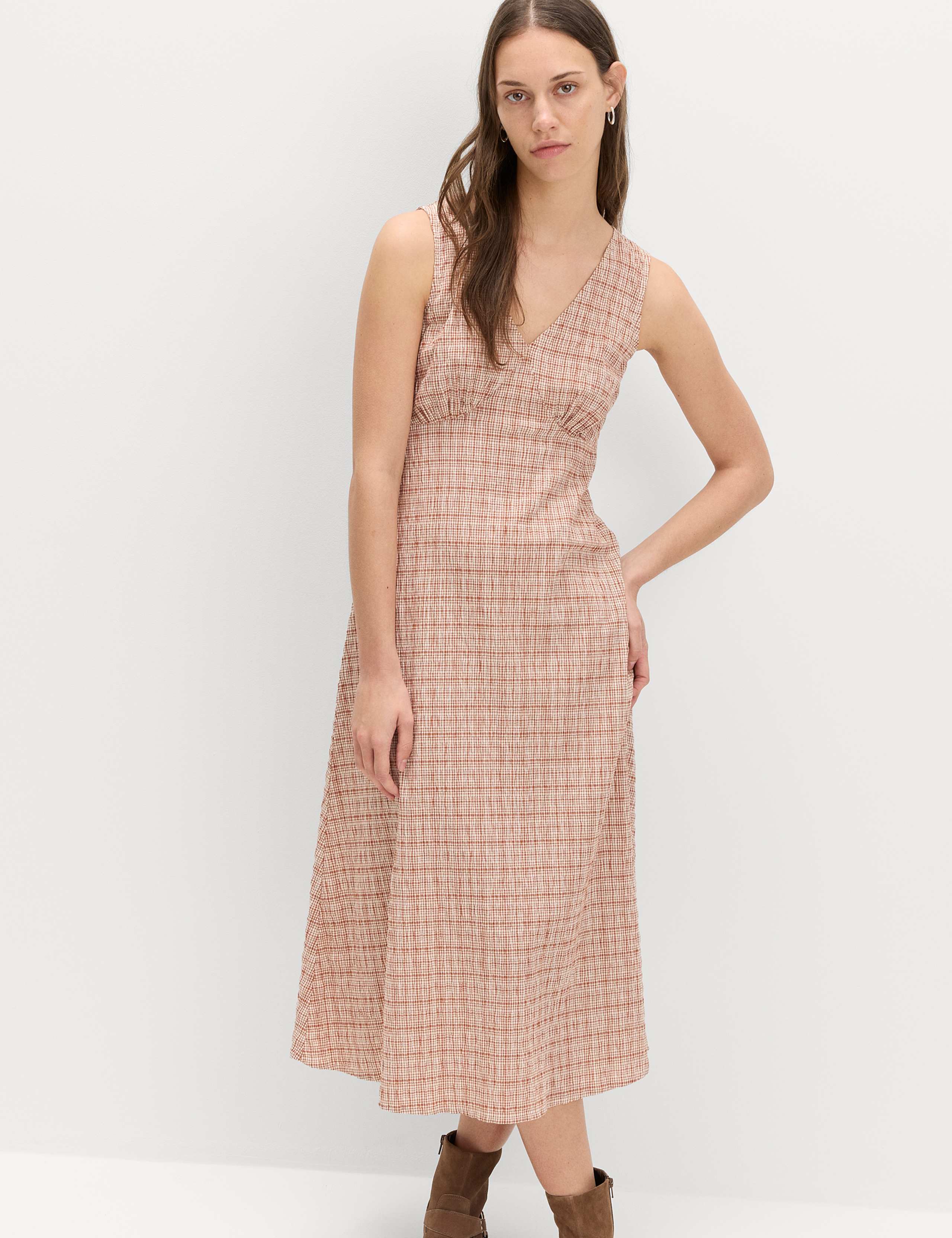 Cotton Rich Textured Printed Midi Tea Dress