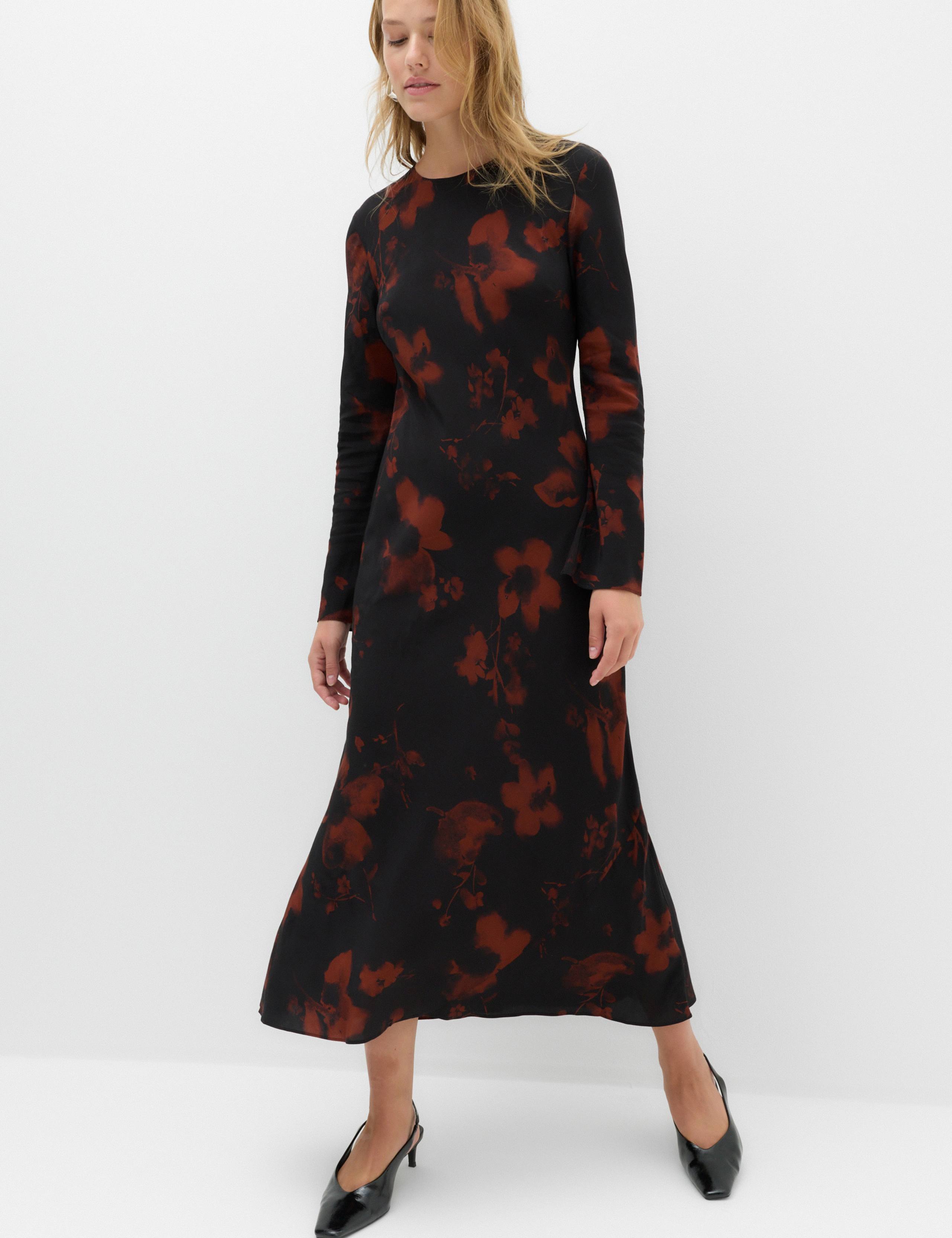 Satin Floral Midaxi Column Dress