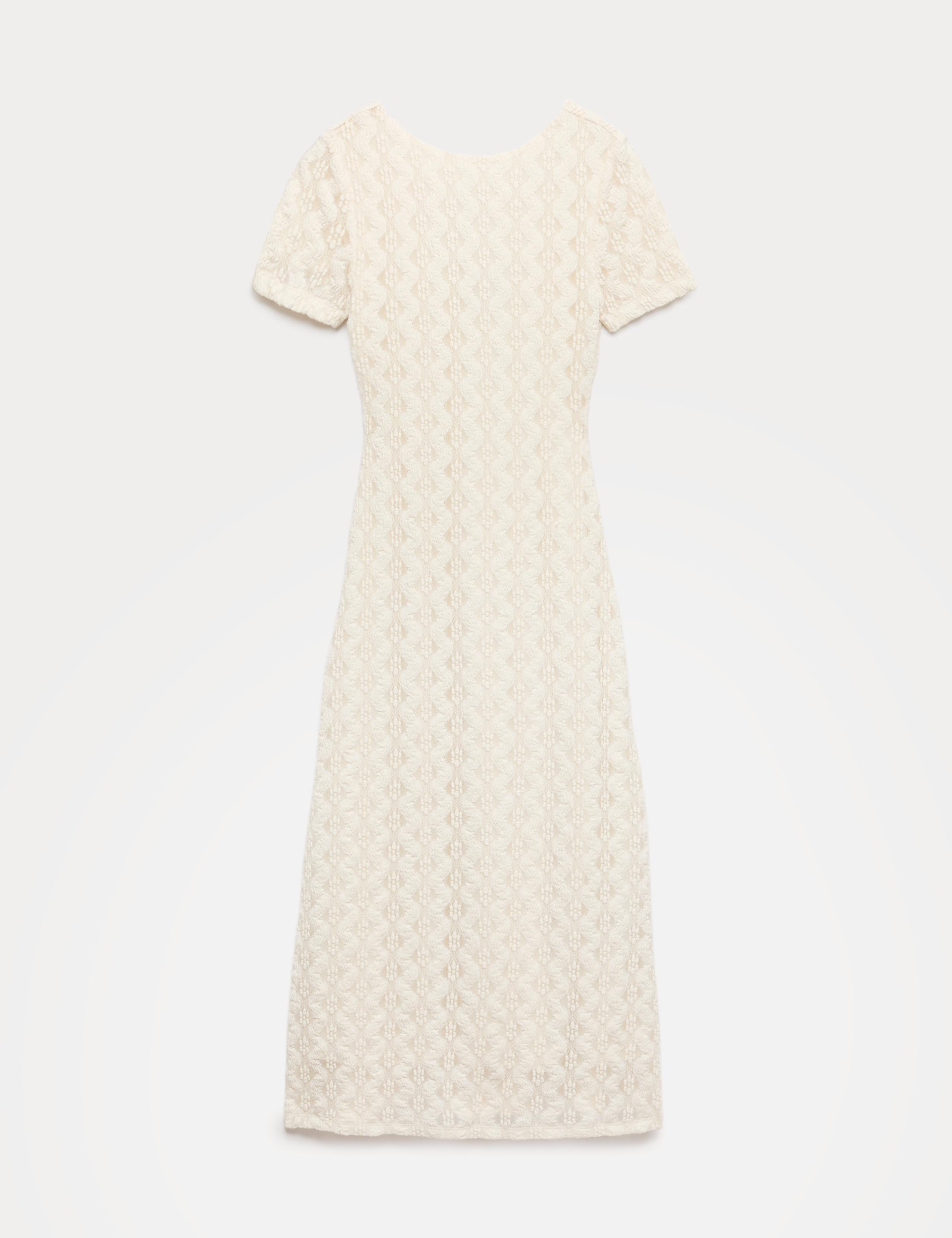 Jersey Lace Round Neck Midi Column Dress