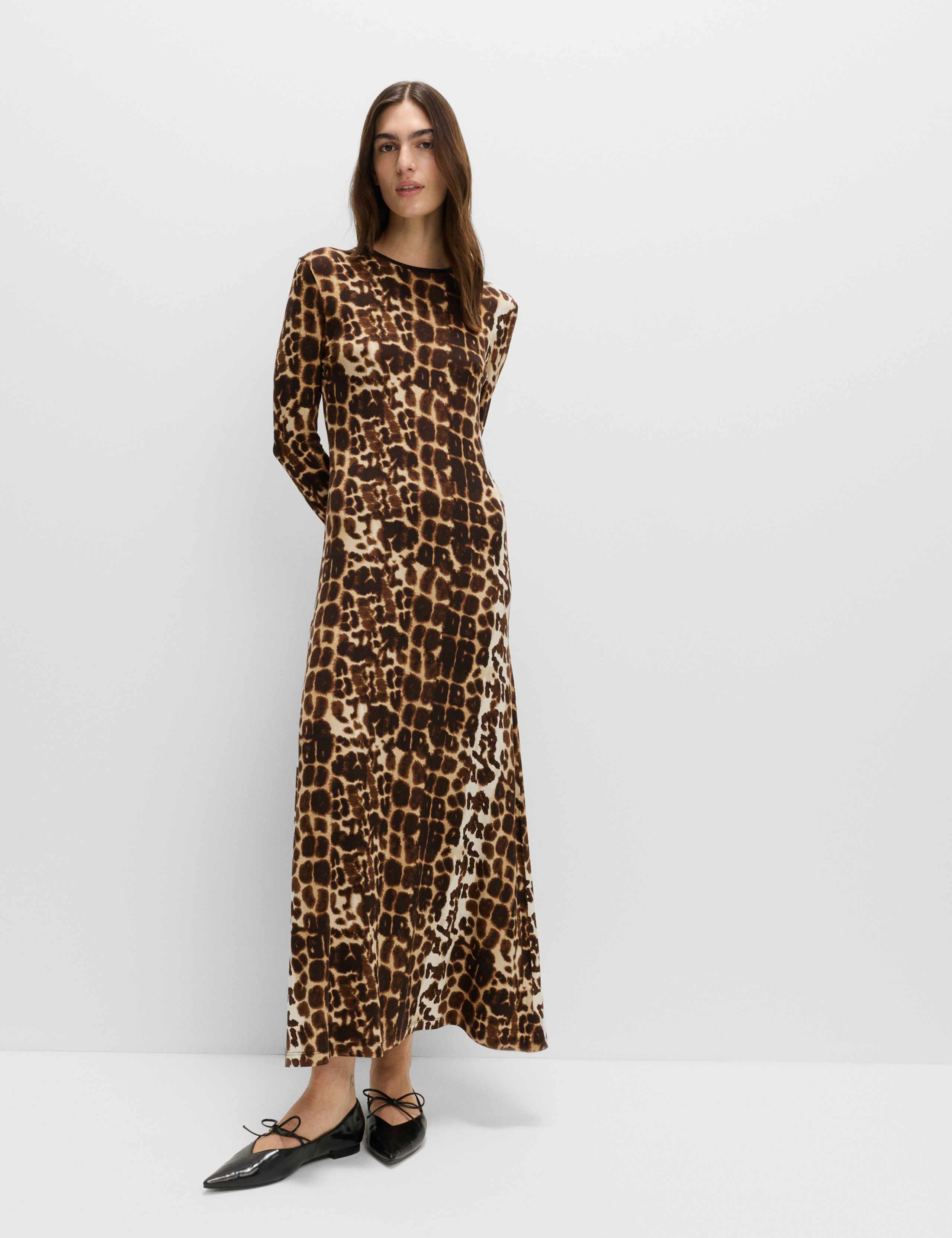 Jersey Animal Print Long Sleeve Maxi Dress