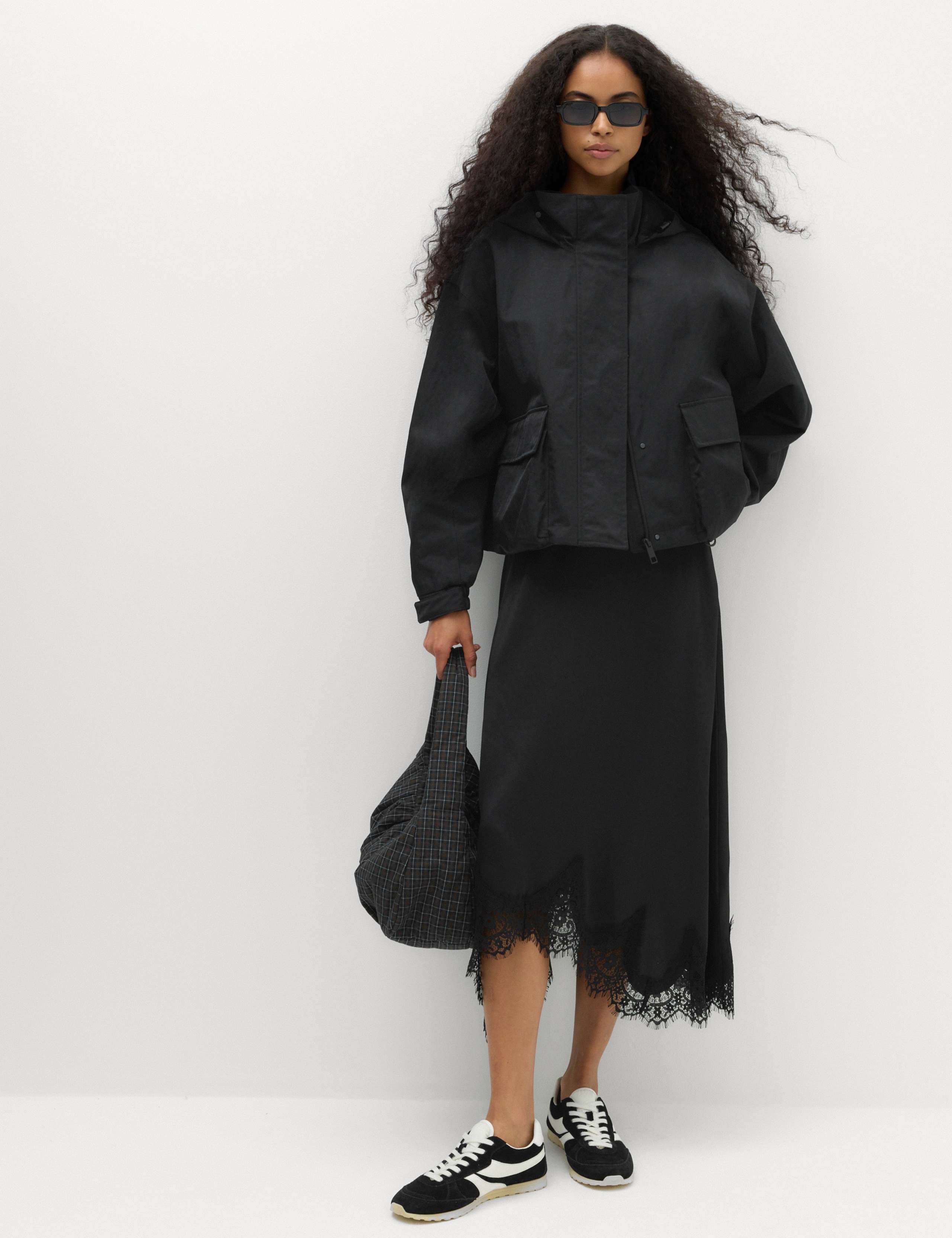 Lace Hem Midi Asymmetric Skirt