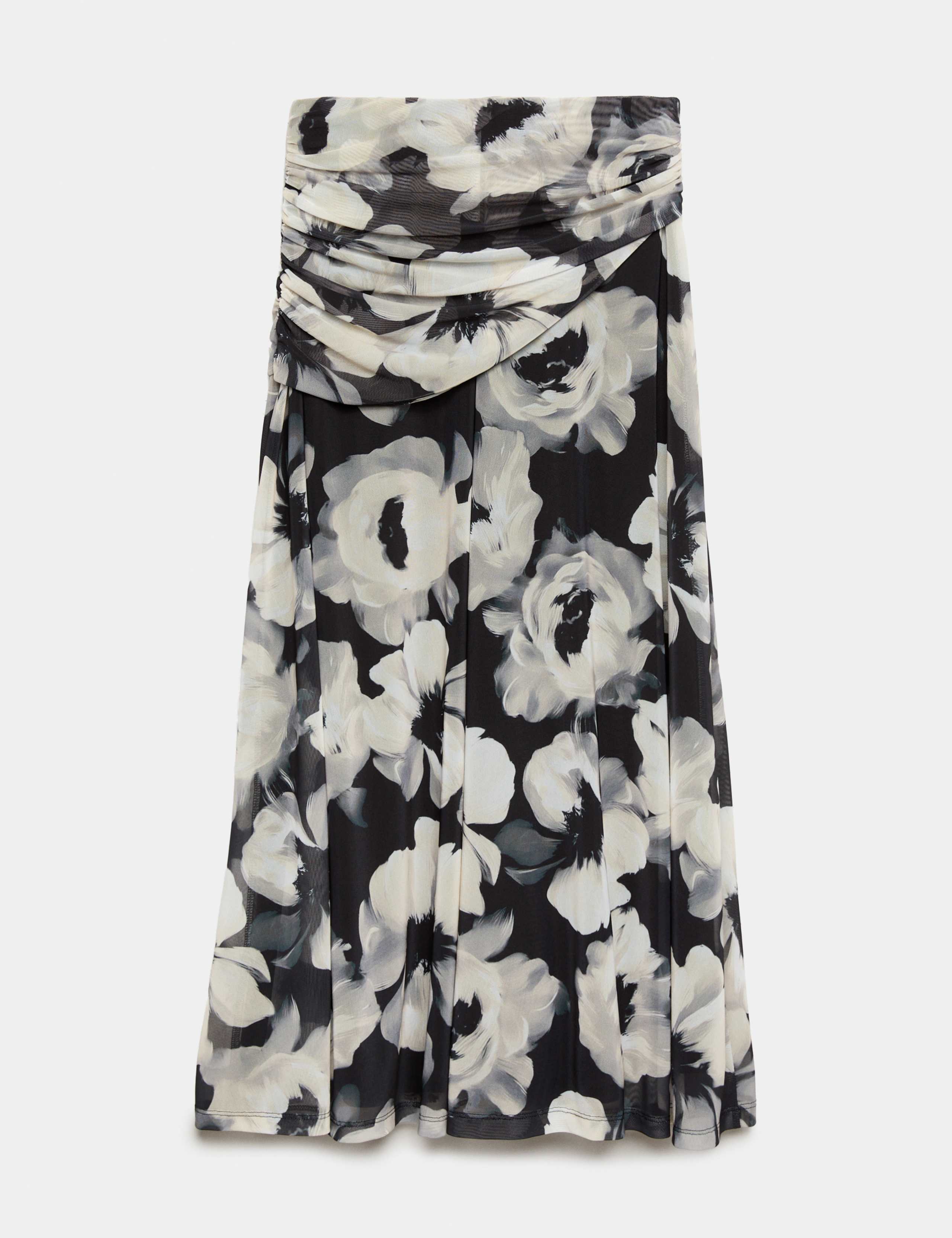 Mesh Floral Ruched Midi Skirt