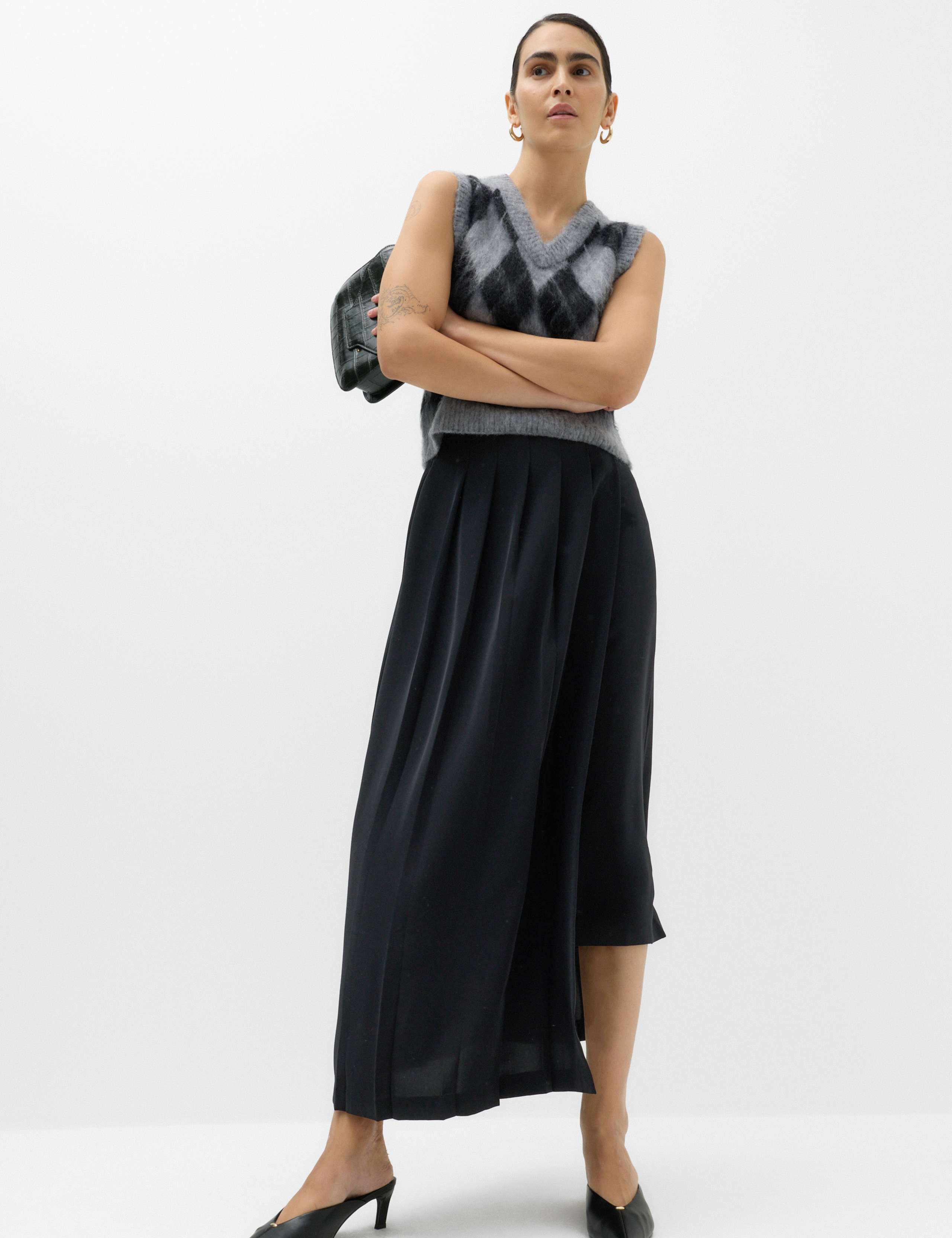 Pleated Asymmetric Midi Skirt