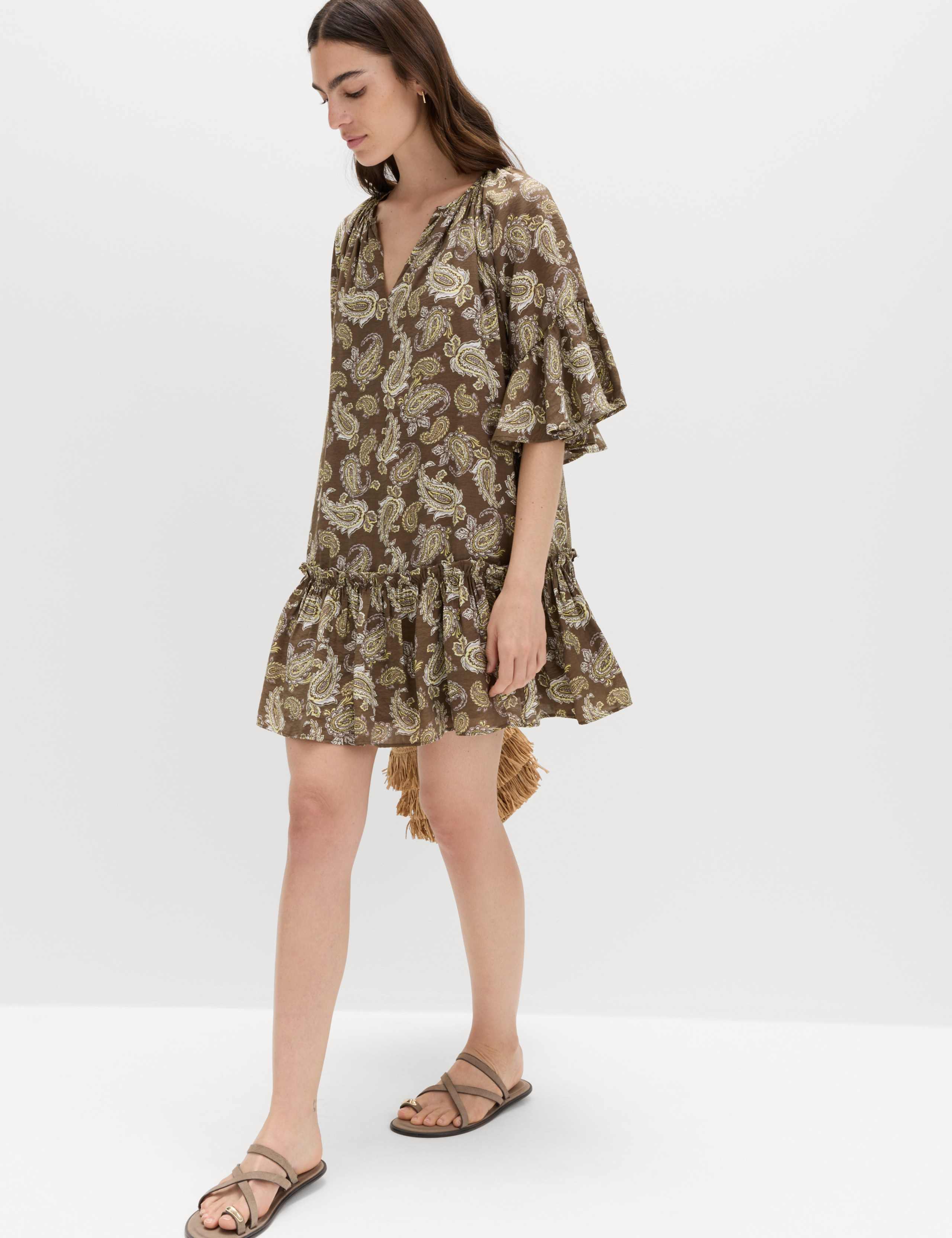 Paisley Angel Sleeve Mini Tiered Dress