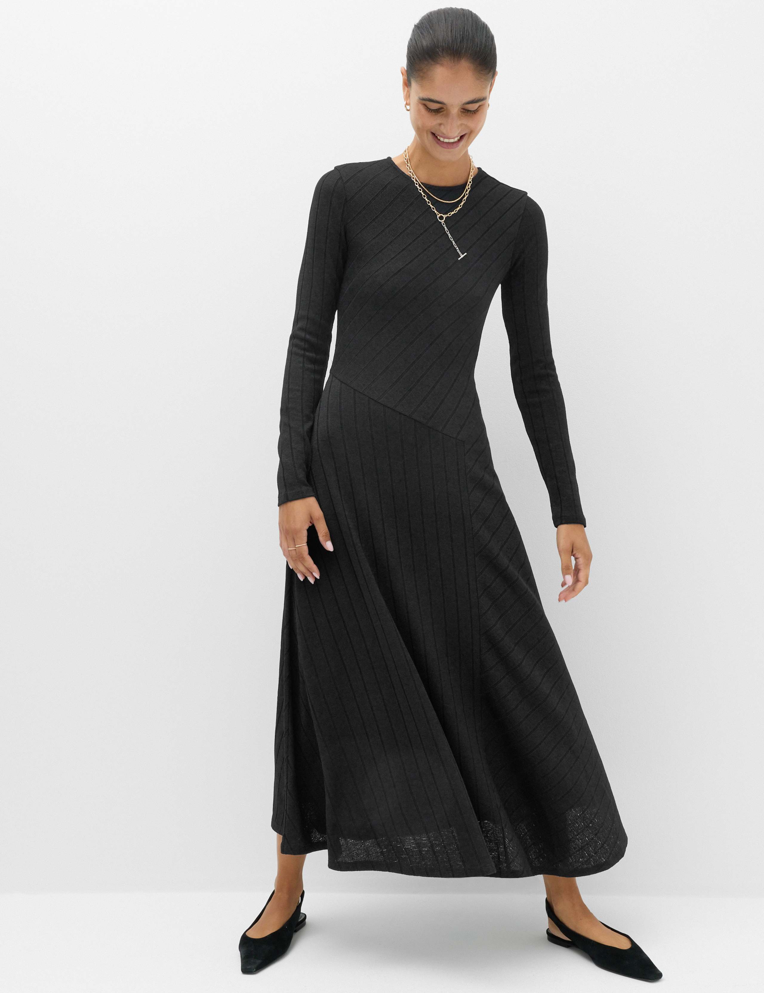 Jersey Ribbed Midi Column Dress
