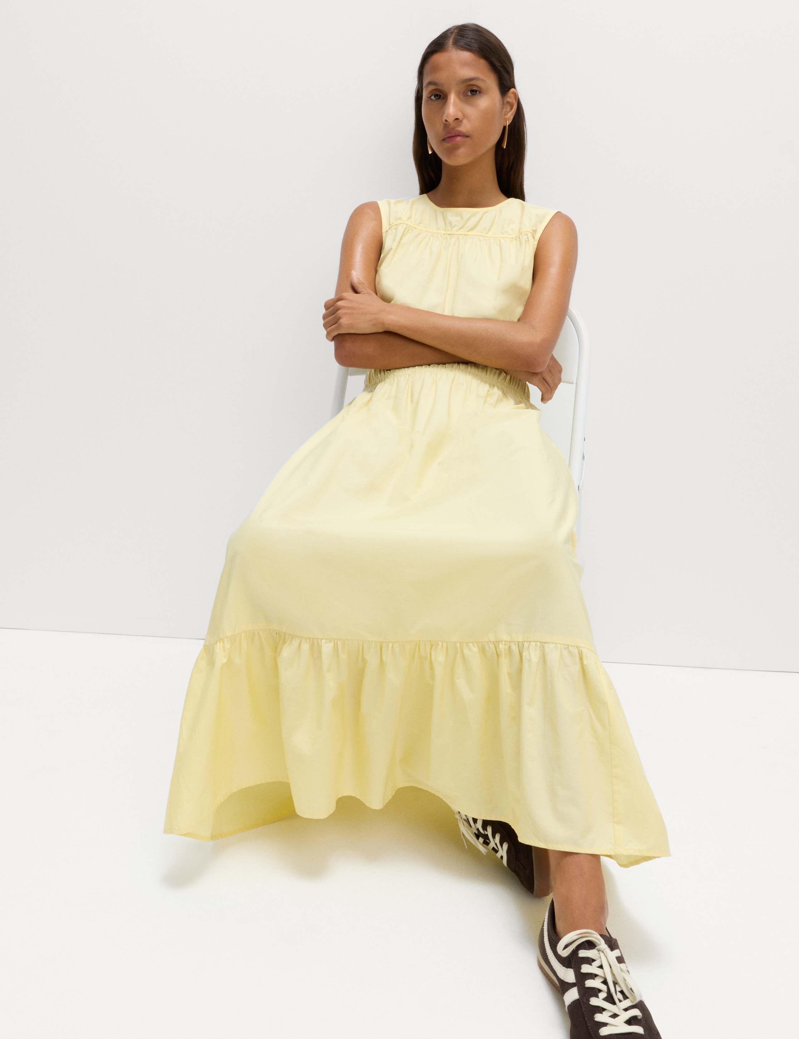 Pure Cotton Frill Hem Midaxi Waisted Dress