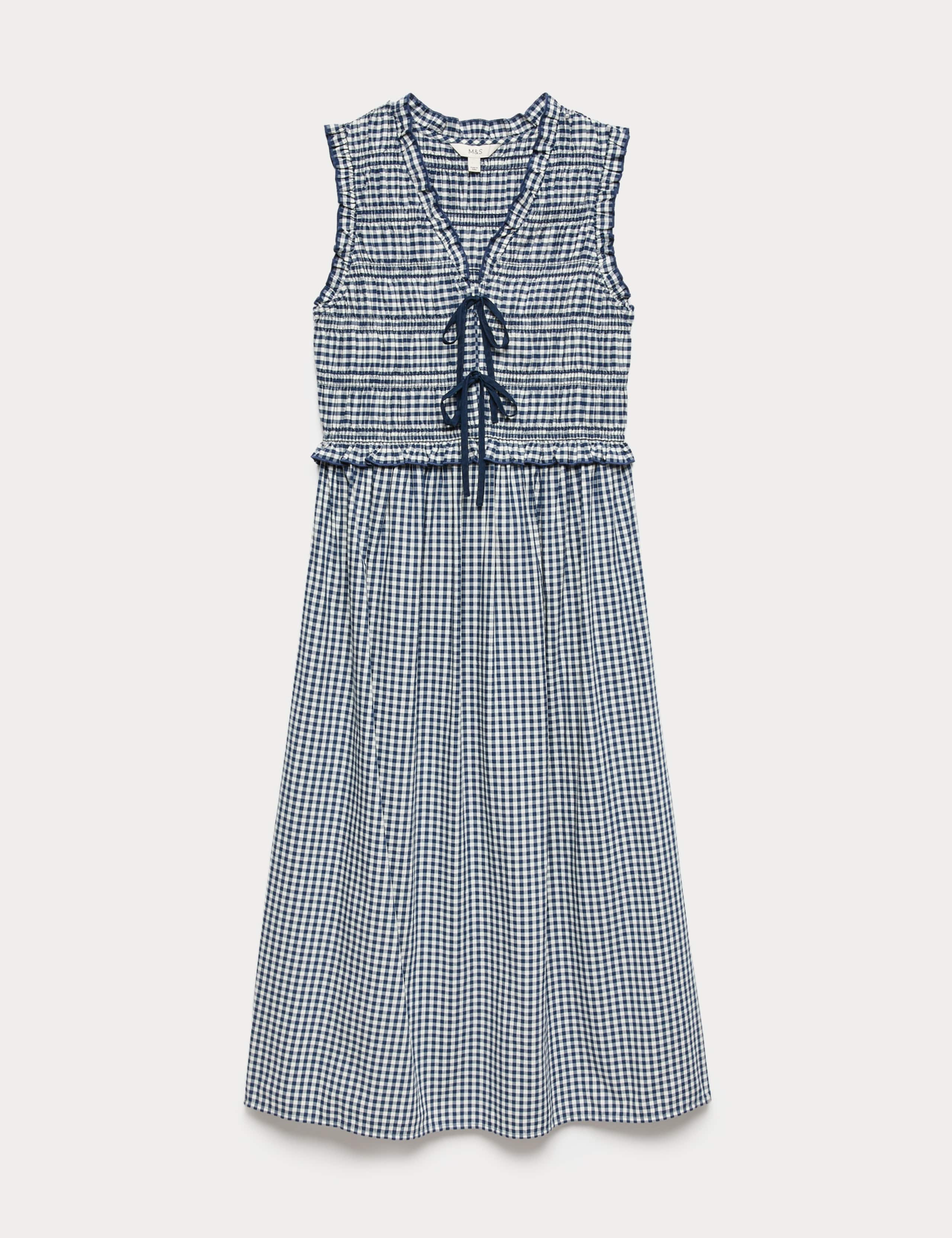 Cotton Rich Gingham Midi Waisted Dress