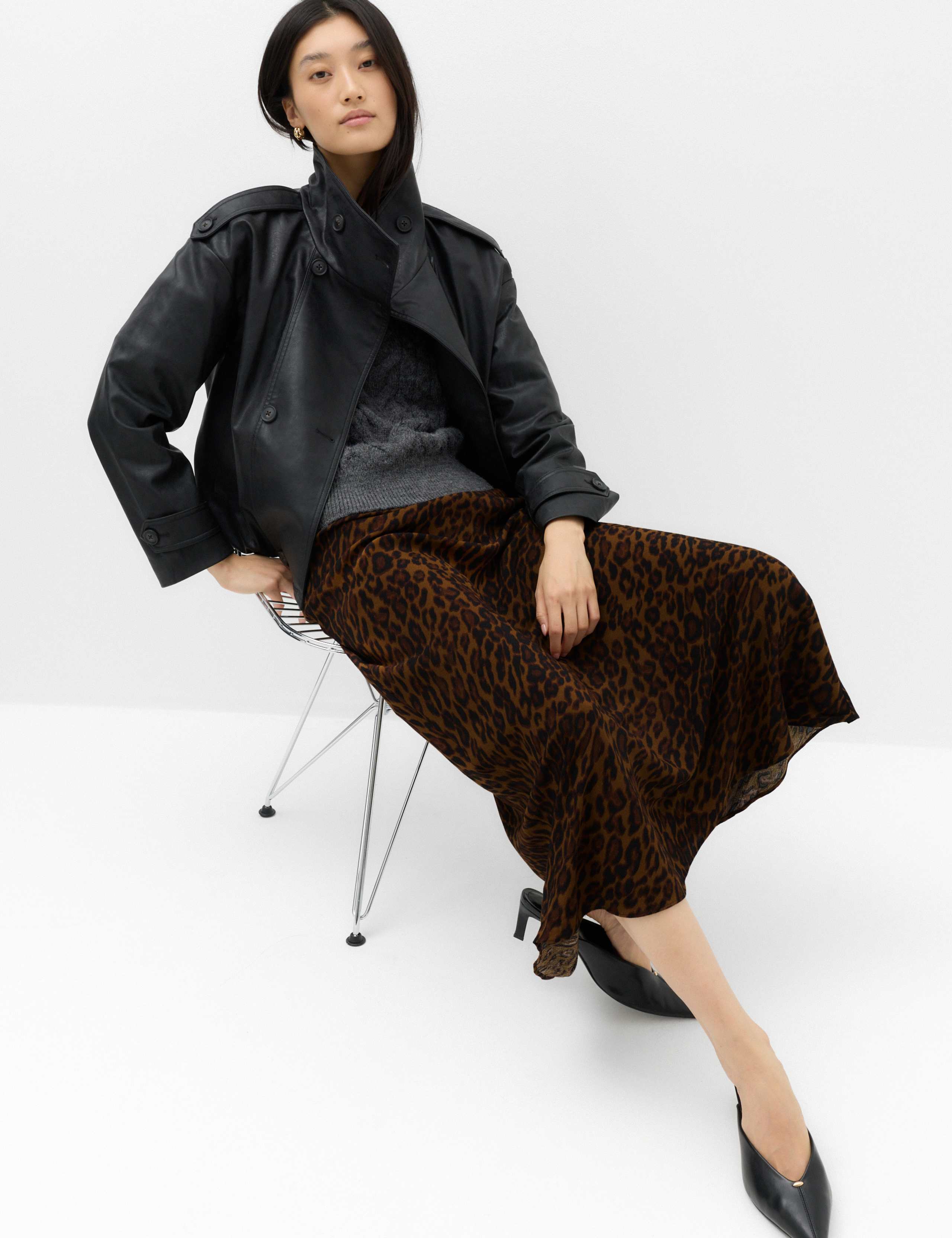 Leopard Print Elasticated Waist Maxi Slip Skirt