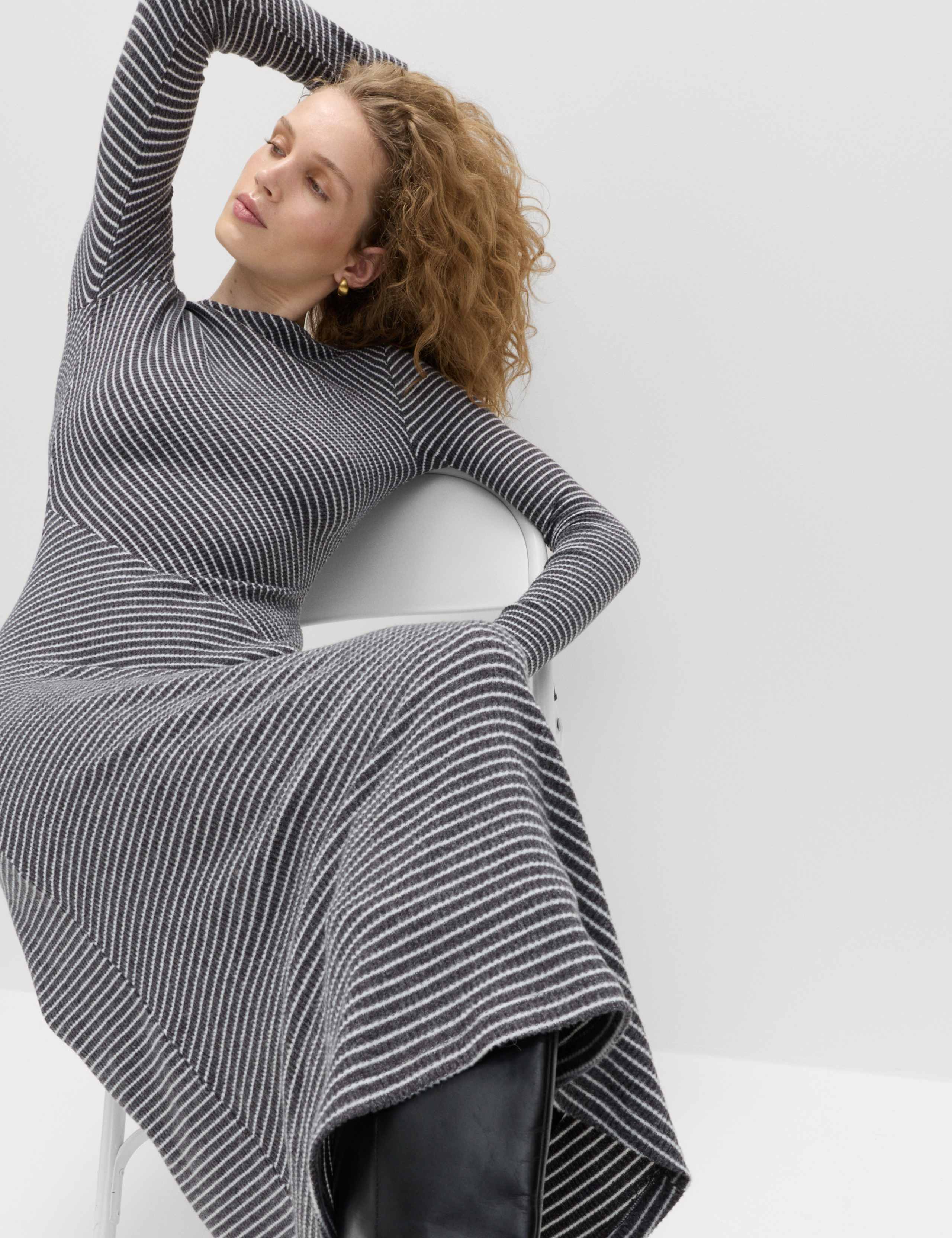 Jersey Cosy Striped Midi Column Dress