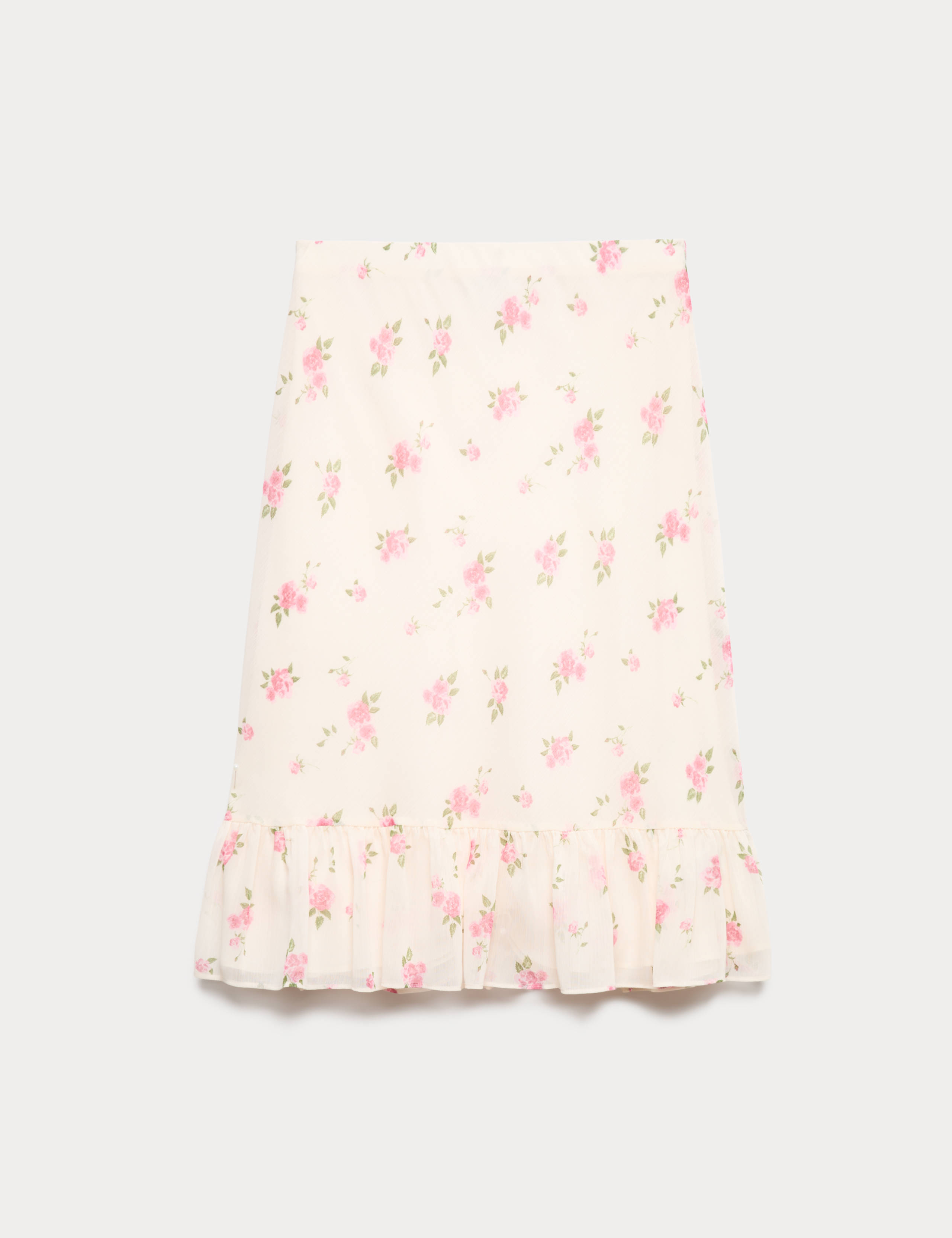 Floral Ruffle Hem Midi Tiered Skirt