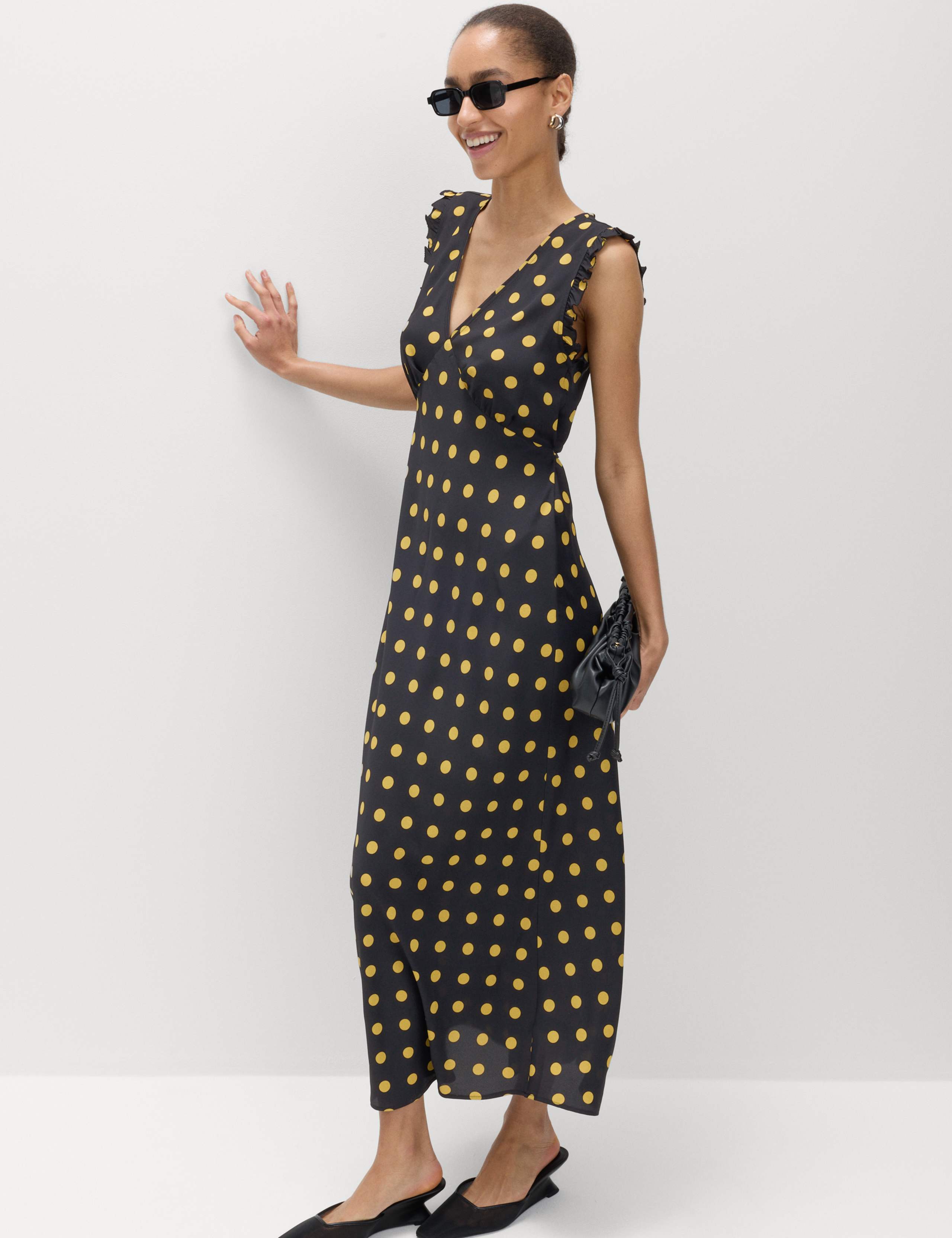 V-Neck Frill Sleeve Midi Tea Dress