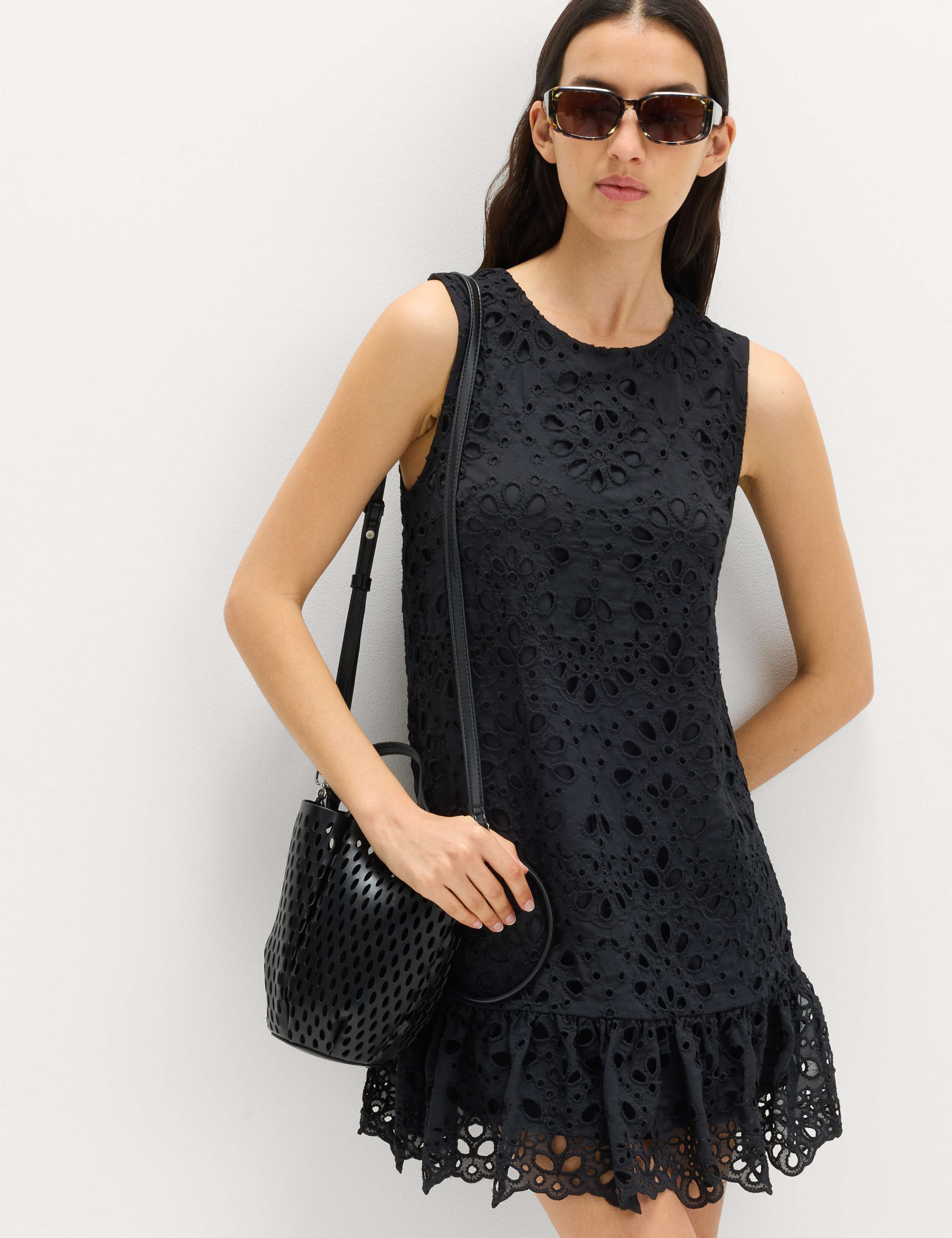 Broderie Cutwork Detail Mini Shift Dress