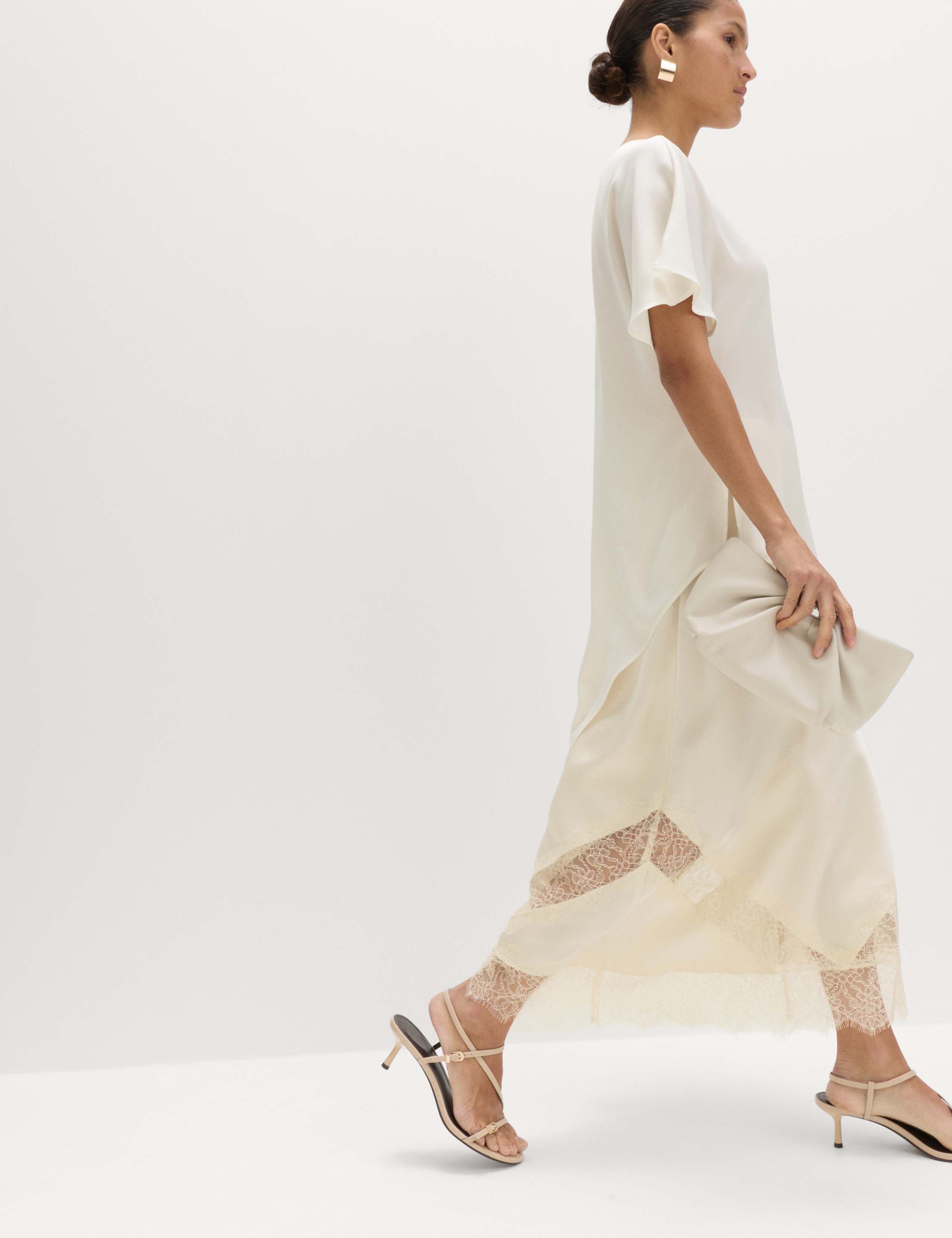 Satin Lace Insert Midaxi Slip Skirt