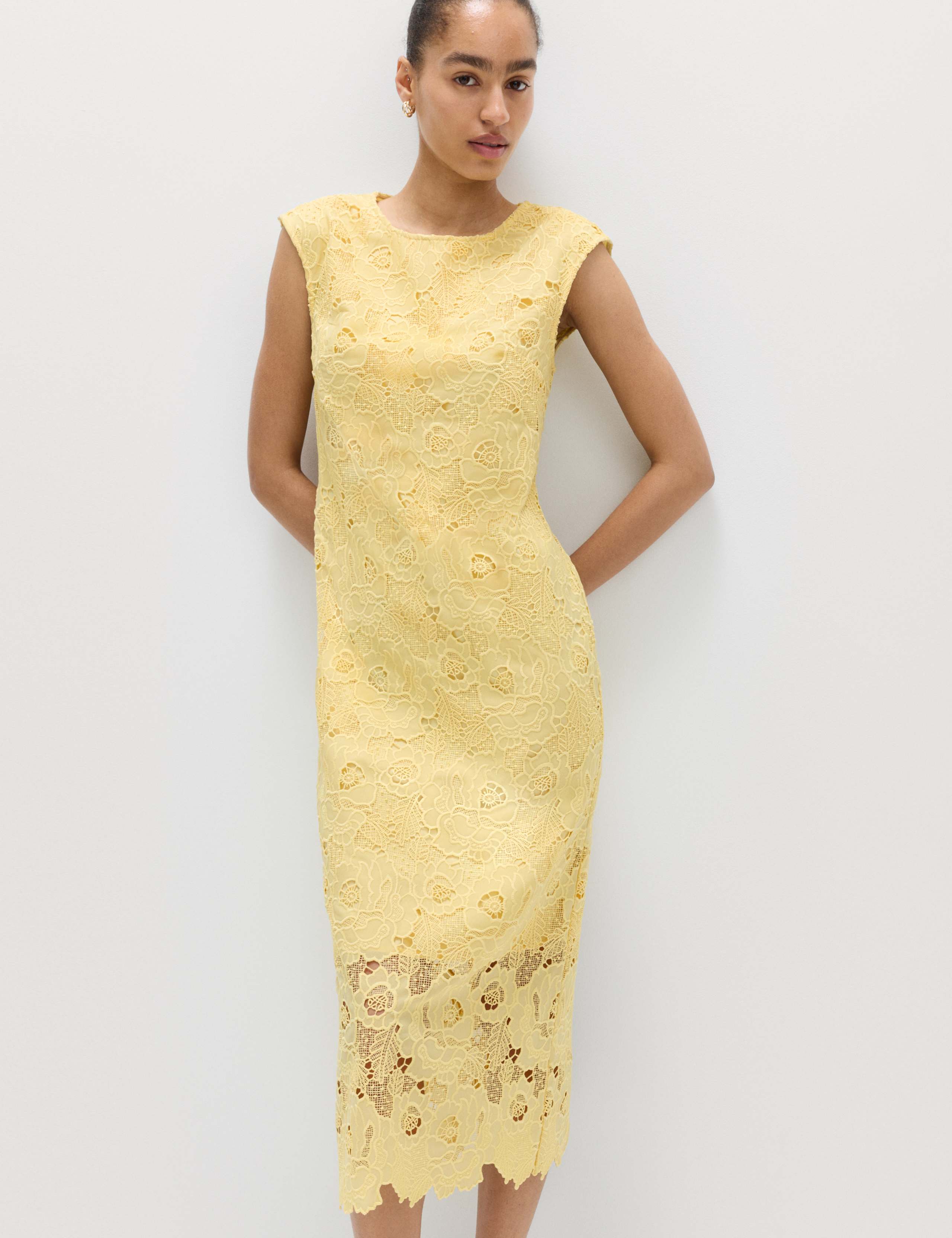 Lace Cutwork Detail Midi Column Dress