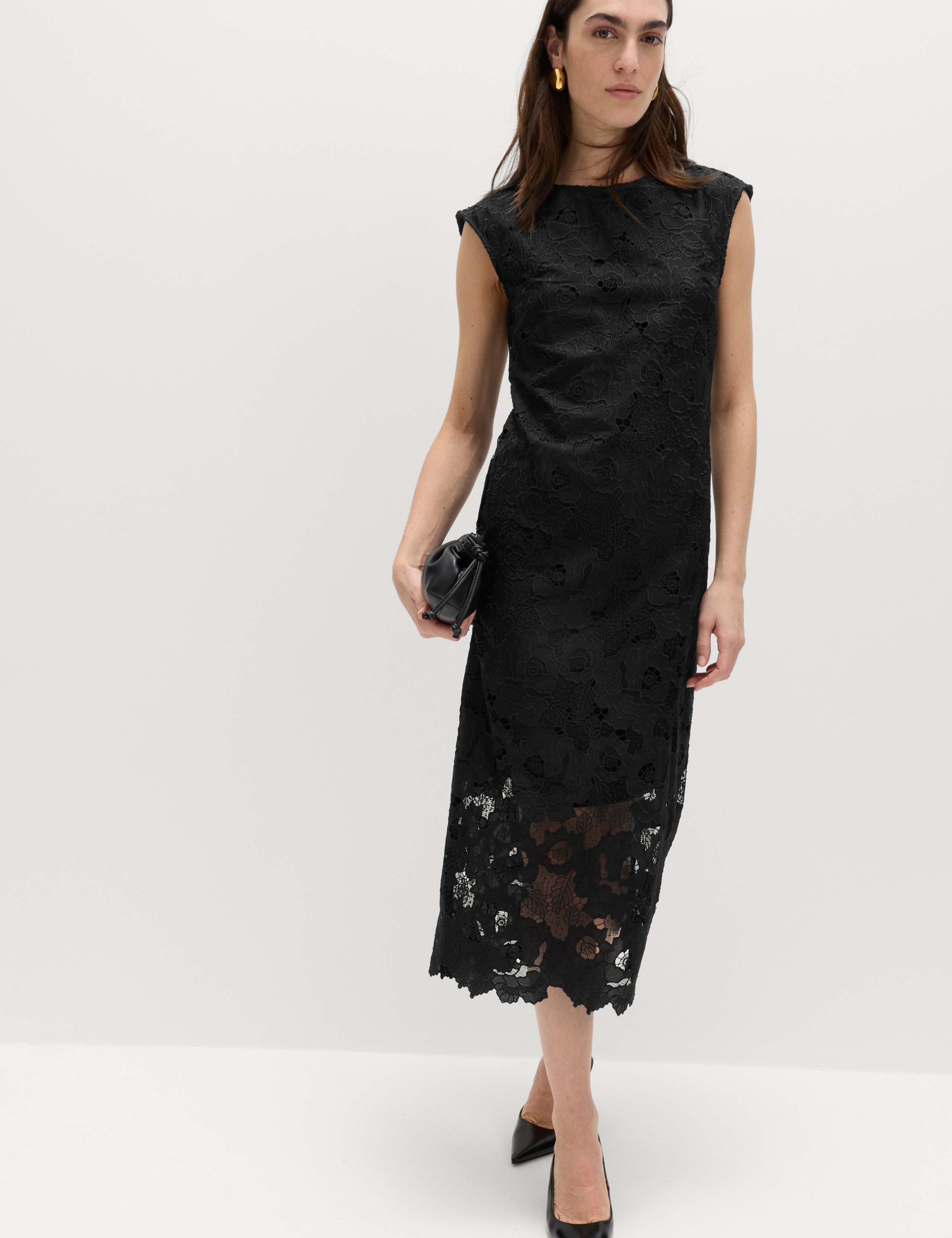 Lace Cutwork Detail Midi Column Dress