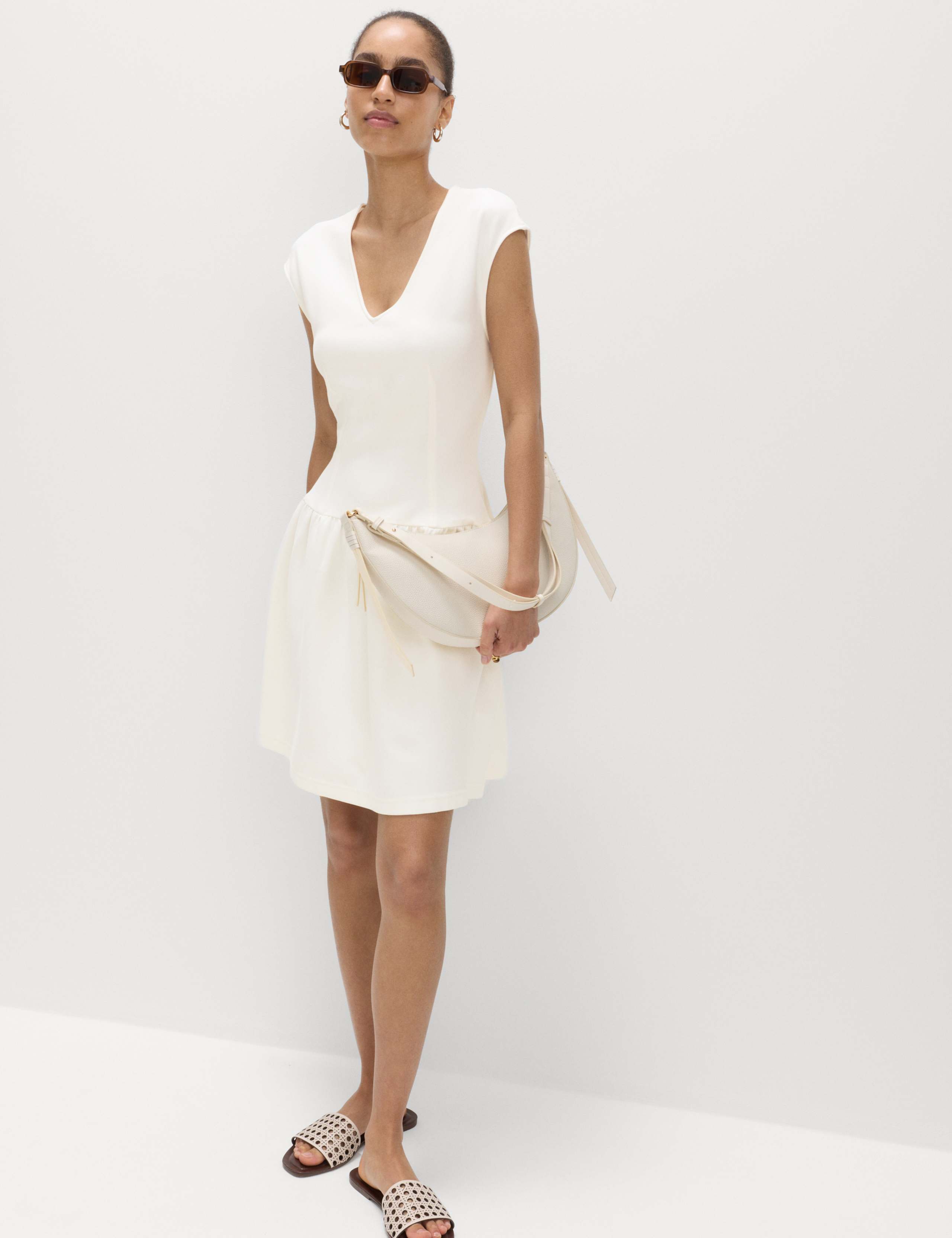 Jersey V-Neck Mini Drop Waist Skater Dress