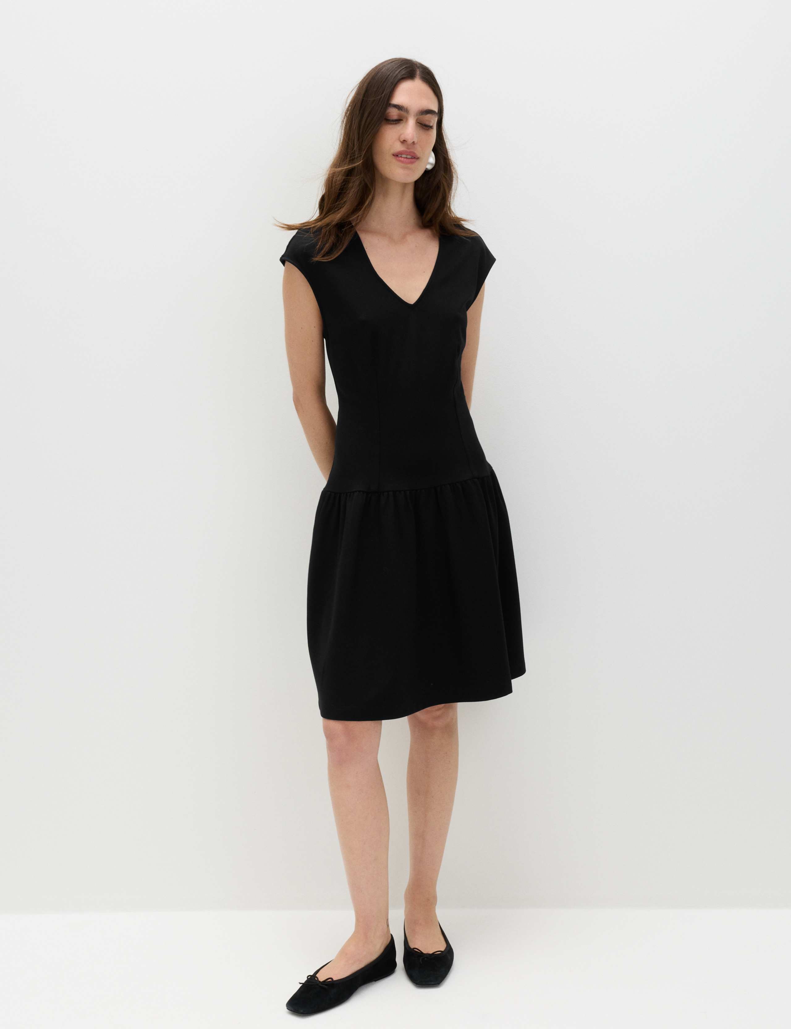 Jersey V-Neck Mini Drop Waist Skater Dress