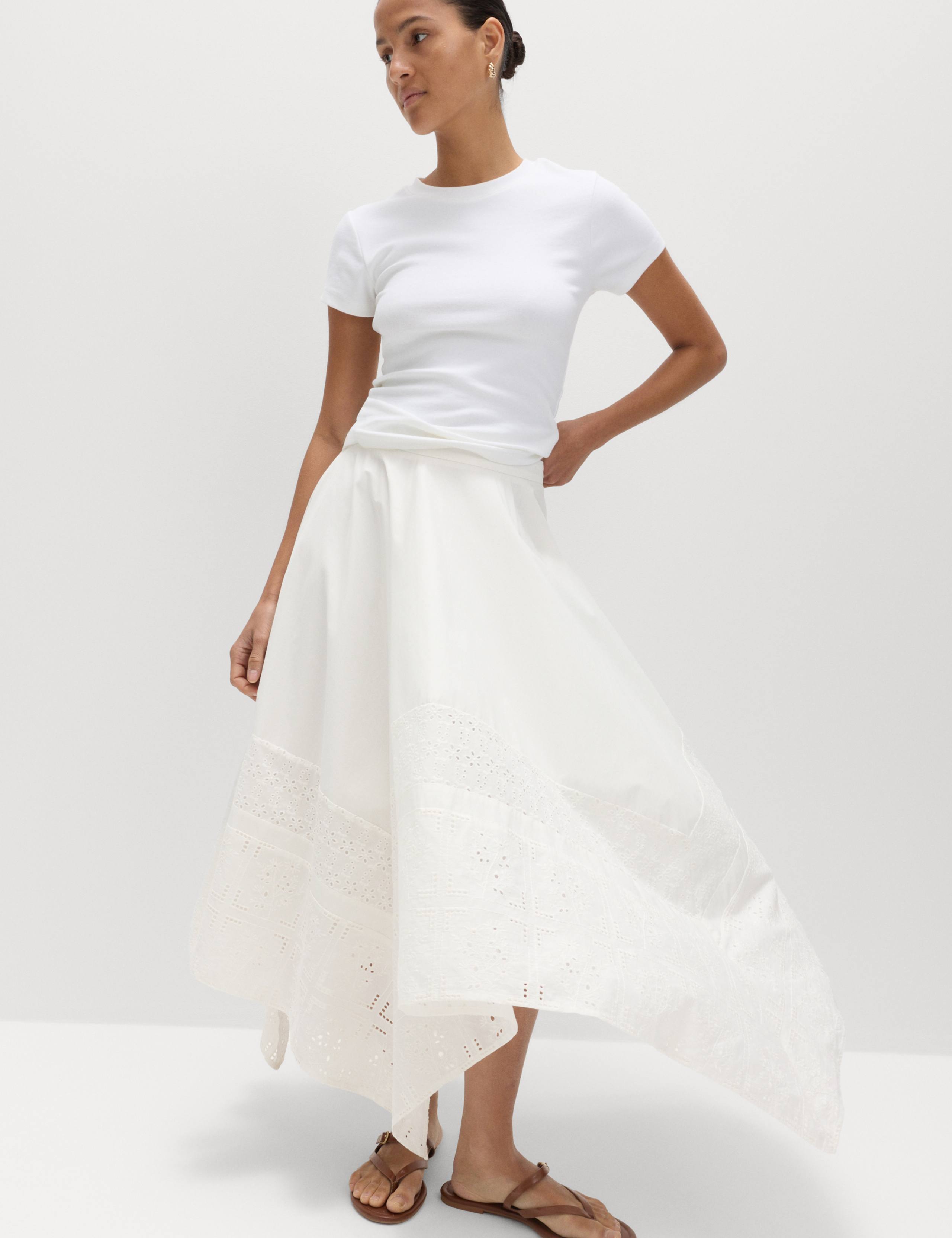Pure Cotton Cutwork Detail Midaxi Skirt