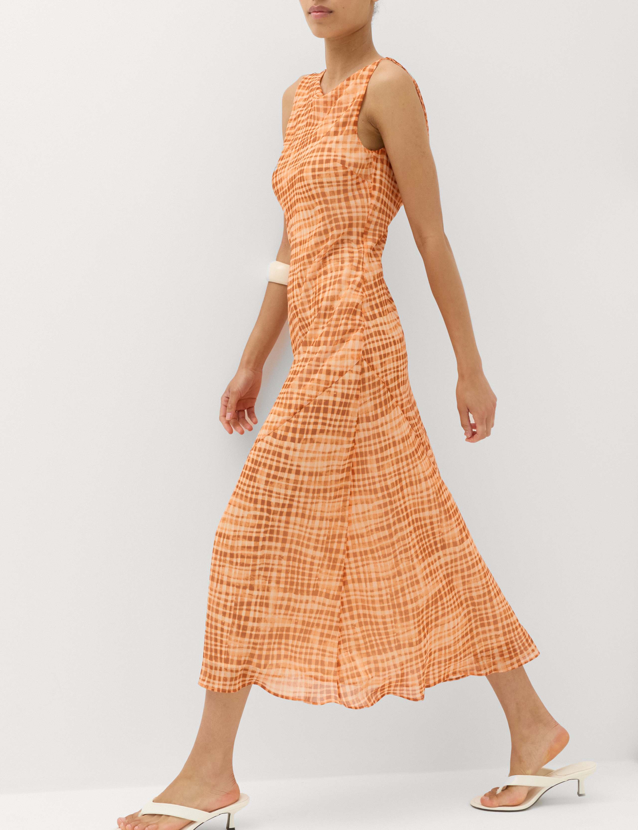 Chiffon Checked Midi Column Dress