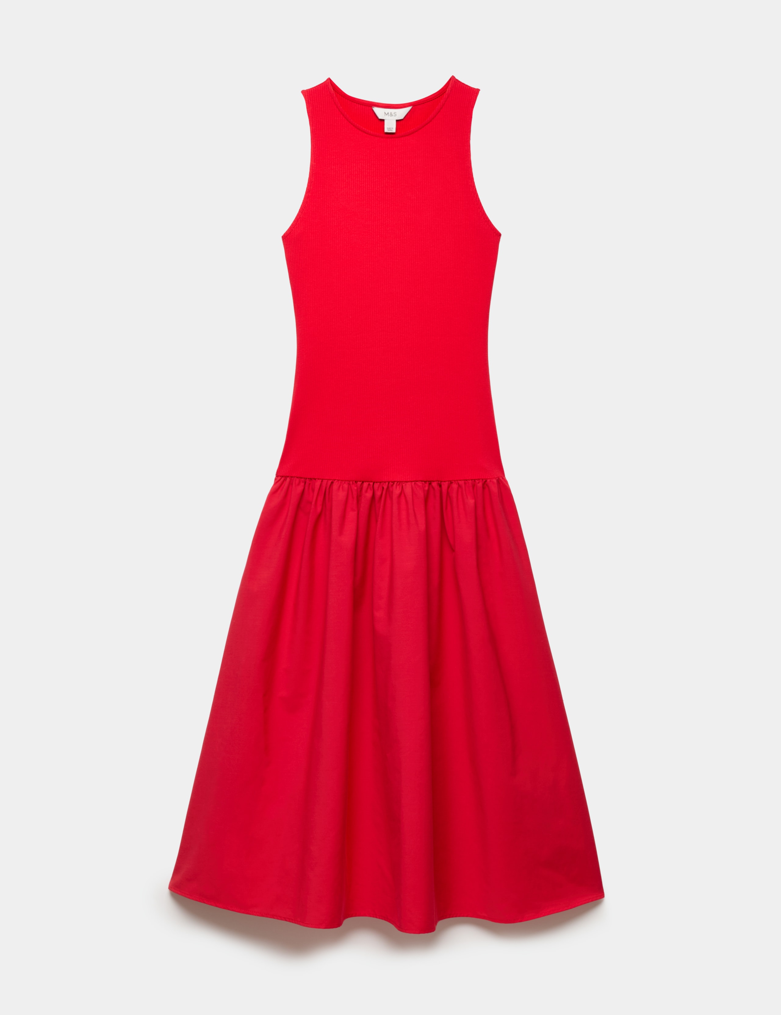 Jersey Ribbed Midi Drop Waist Dress