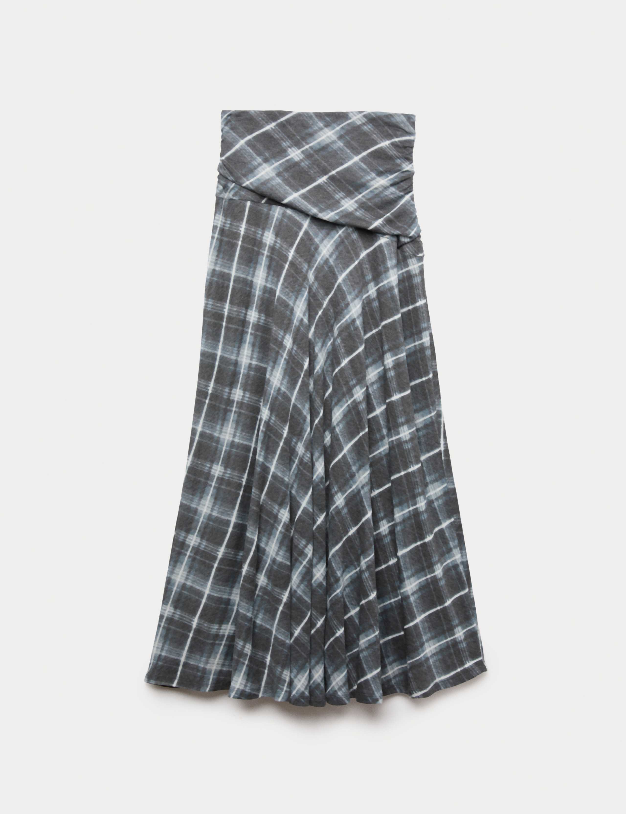 Lyocell Blend Checked Midi A-Line Skirt