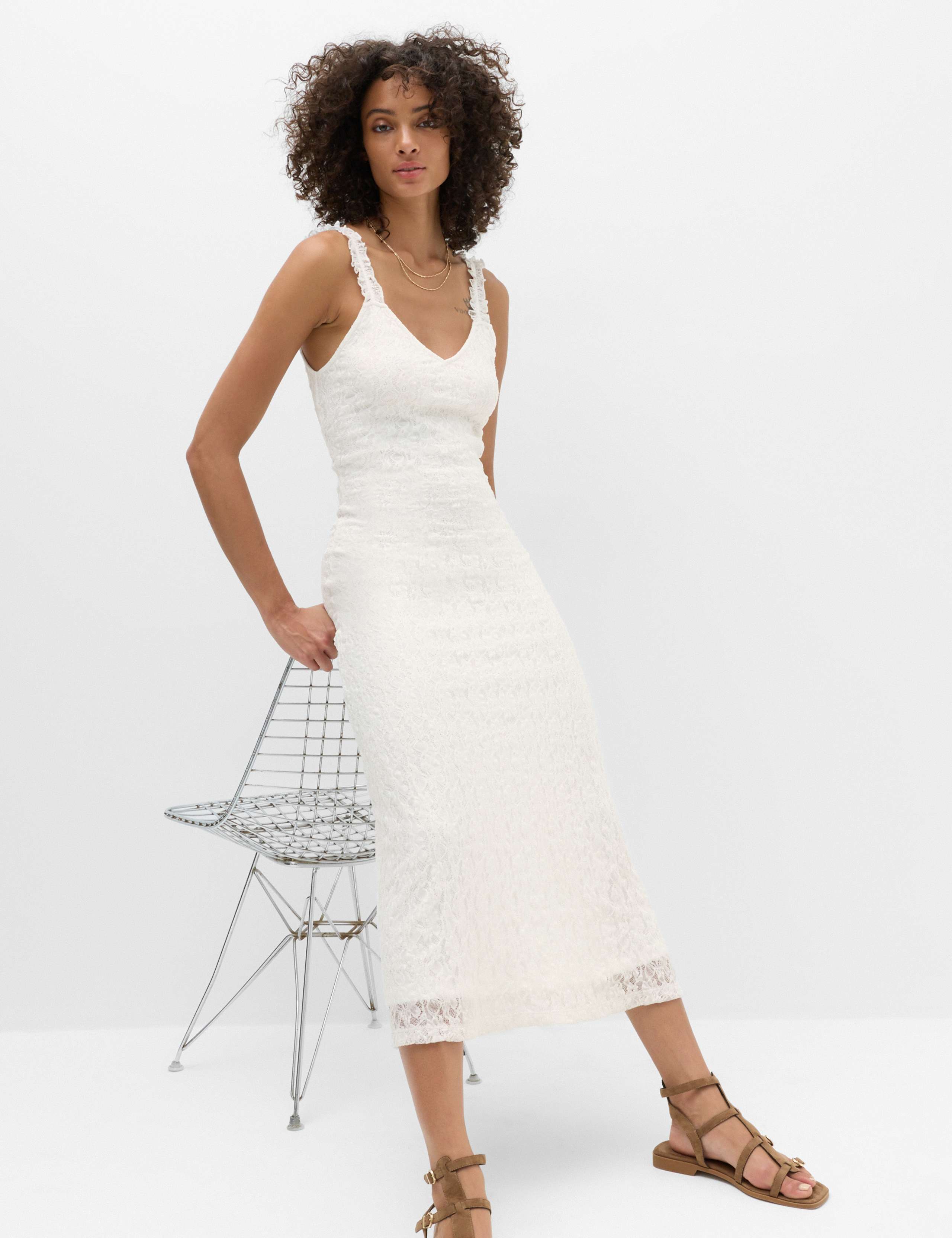 Jersey Lace Trim Midi Bodycon Dress