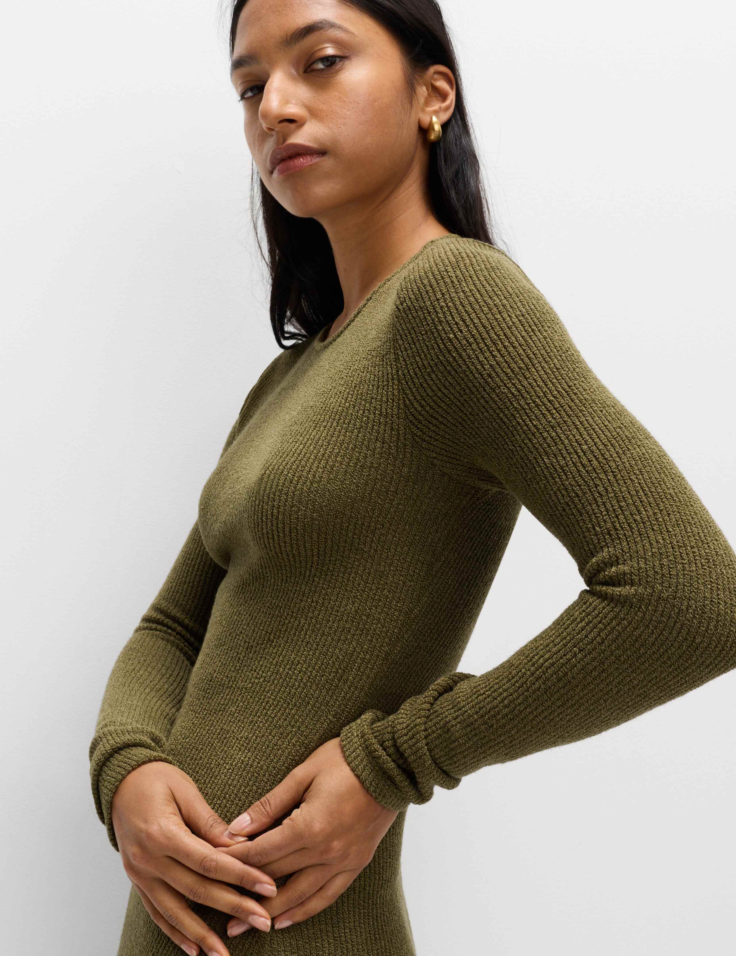 Knitted Crew Neck Midi Skater Dress