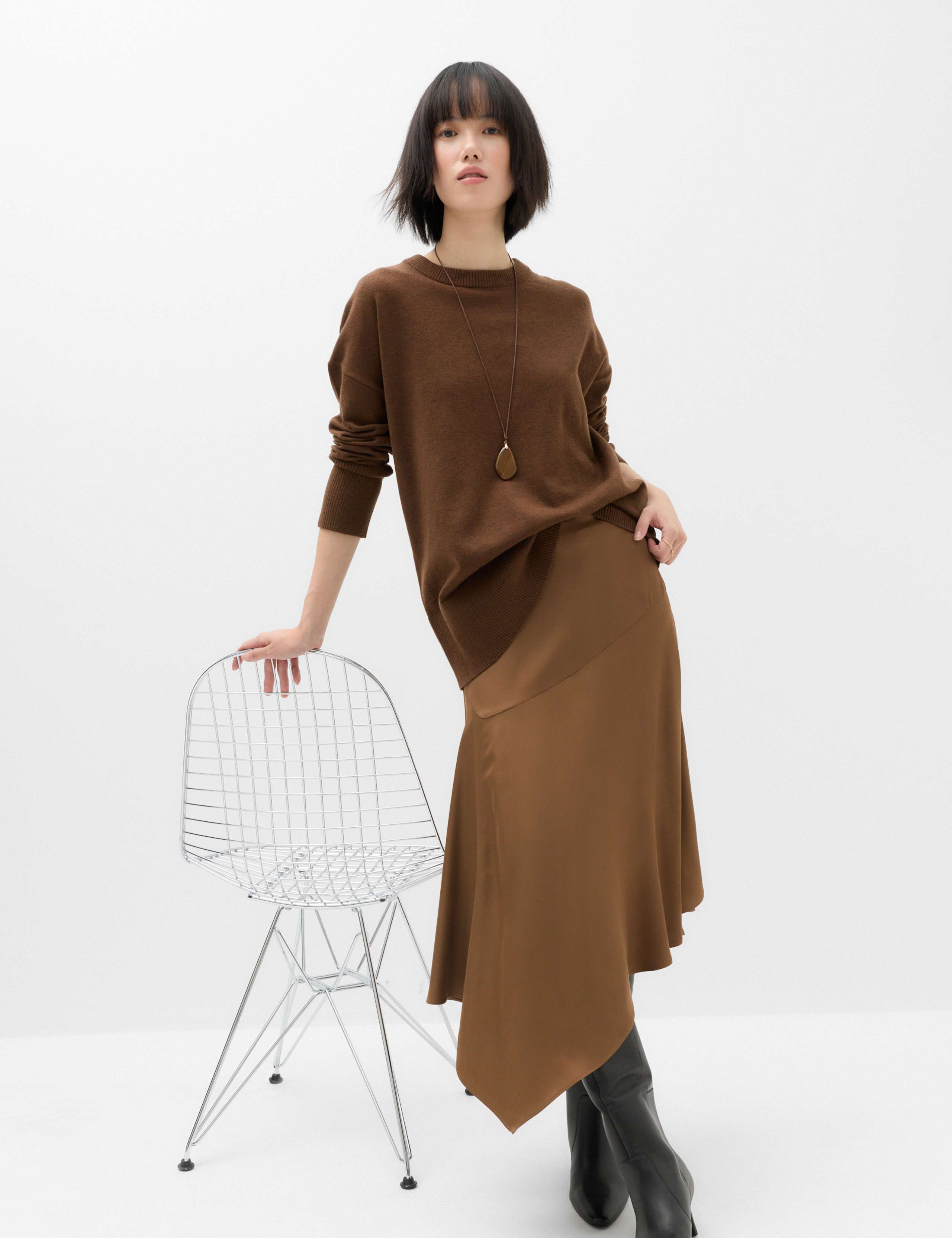 Satin Midi Asymmetric Skirt