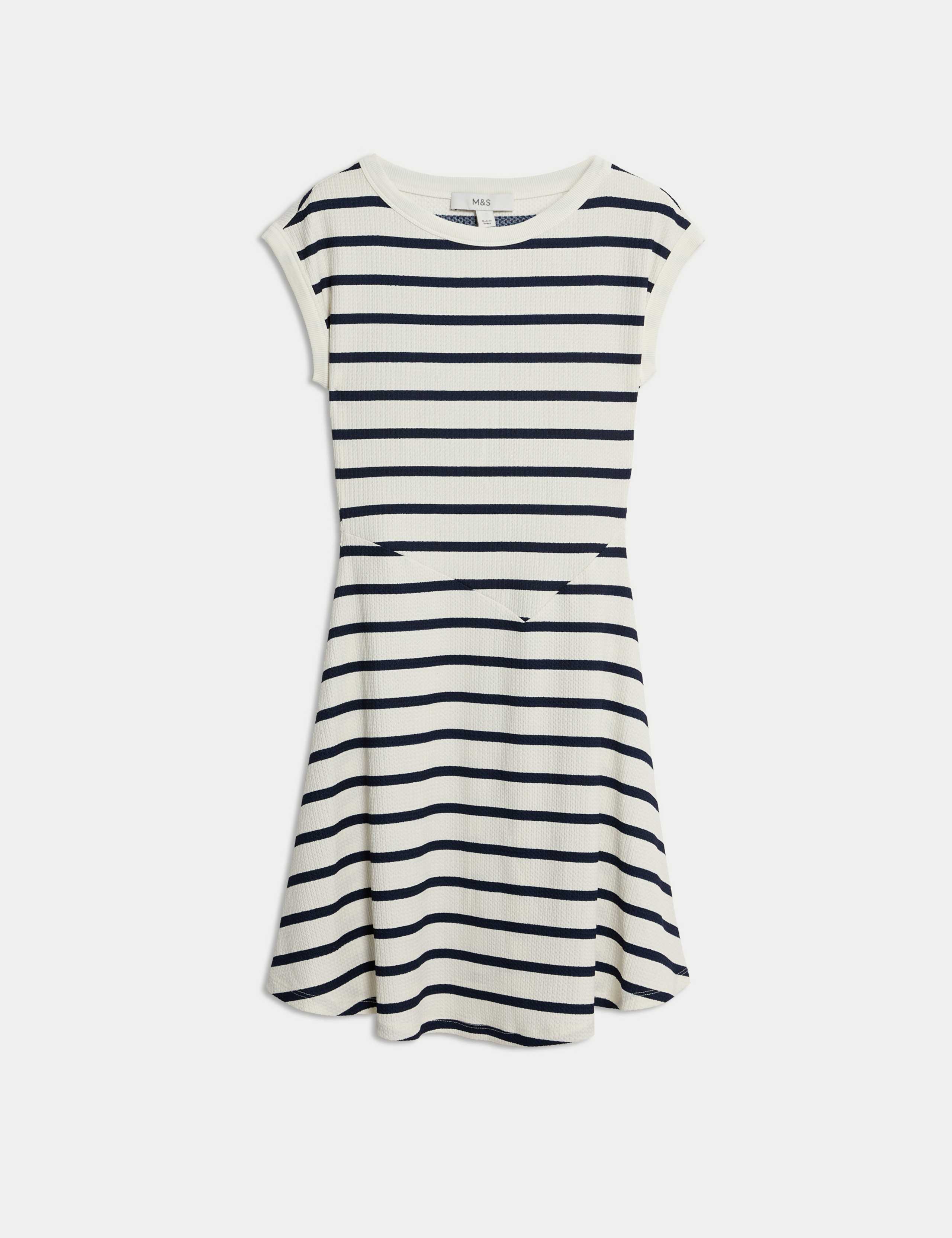 Striped Ribbed Round Neck Mini Skater Dress