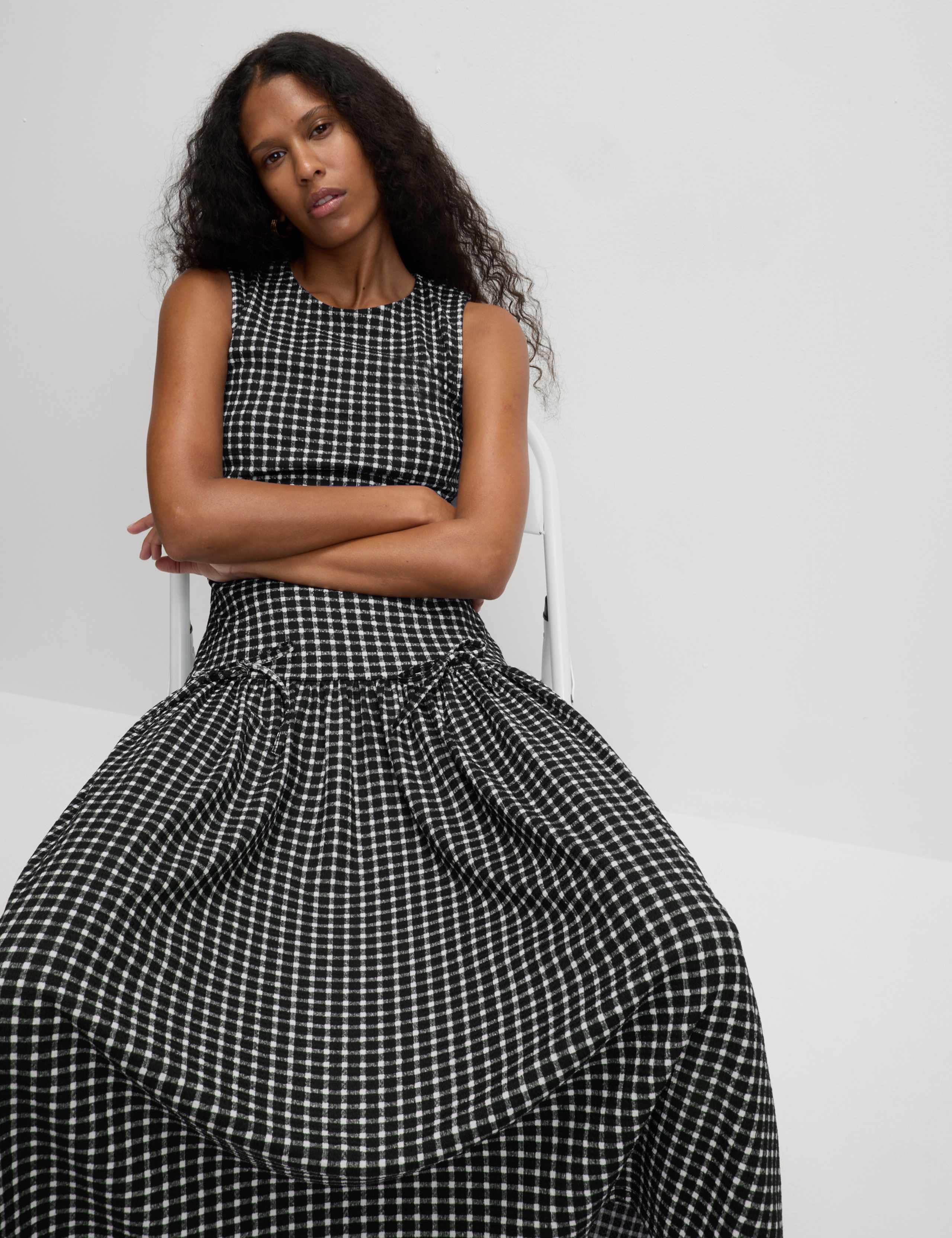 Checked Midi Waisted Dress