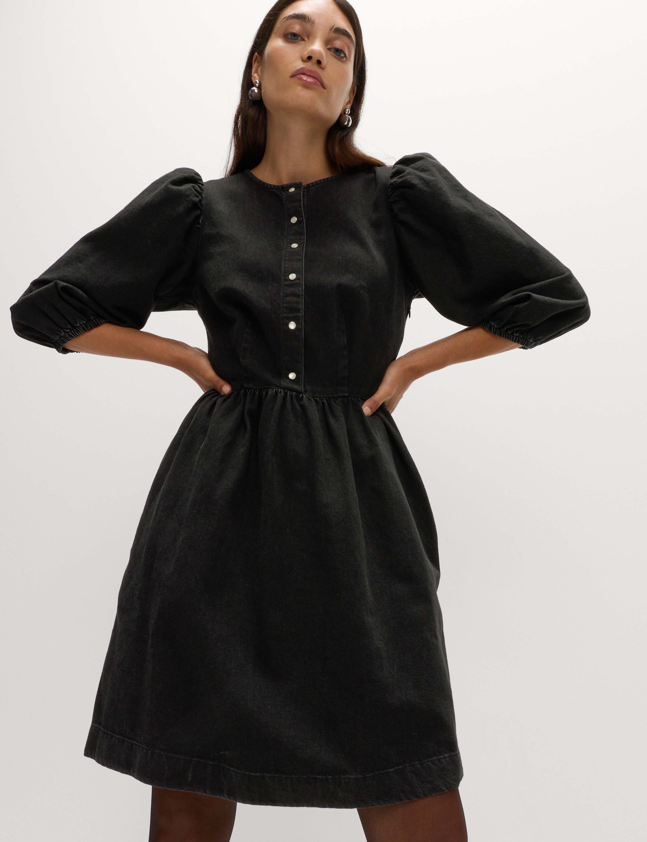 Pure Cotton Denim Mini Waisted Dress