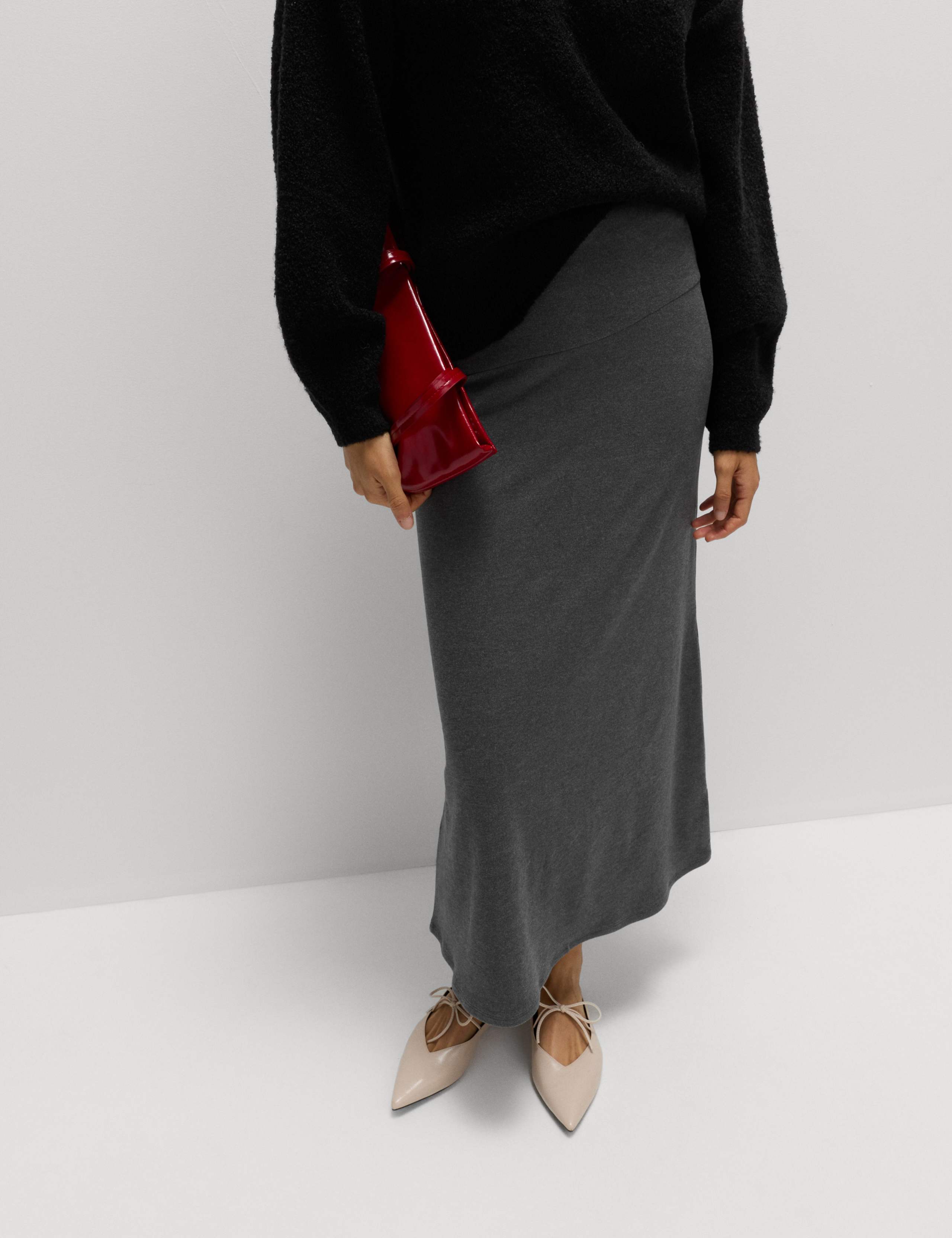 Jersey Seam Detail Midi A-Line Skirt
