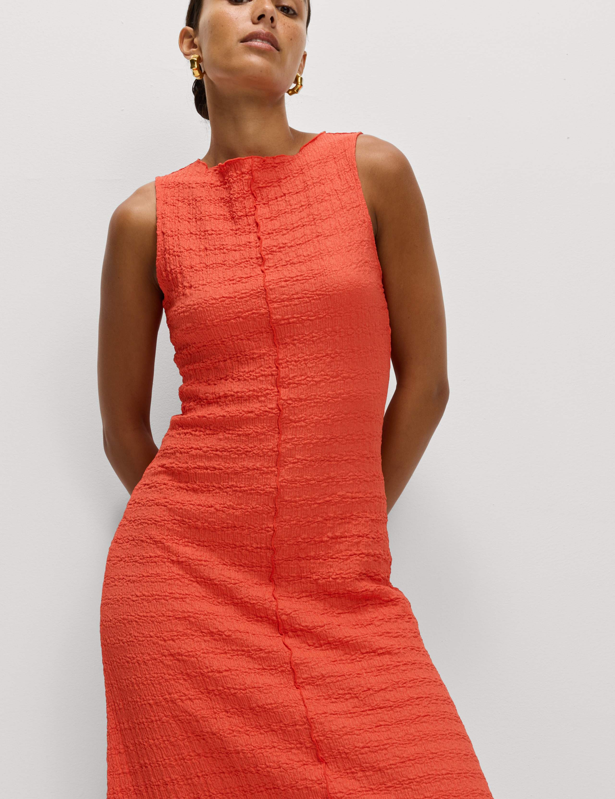 Jersey Textured Midi Column Dress