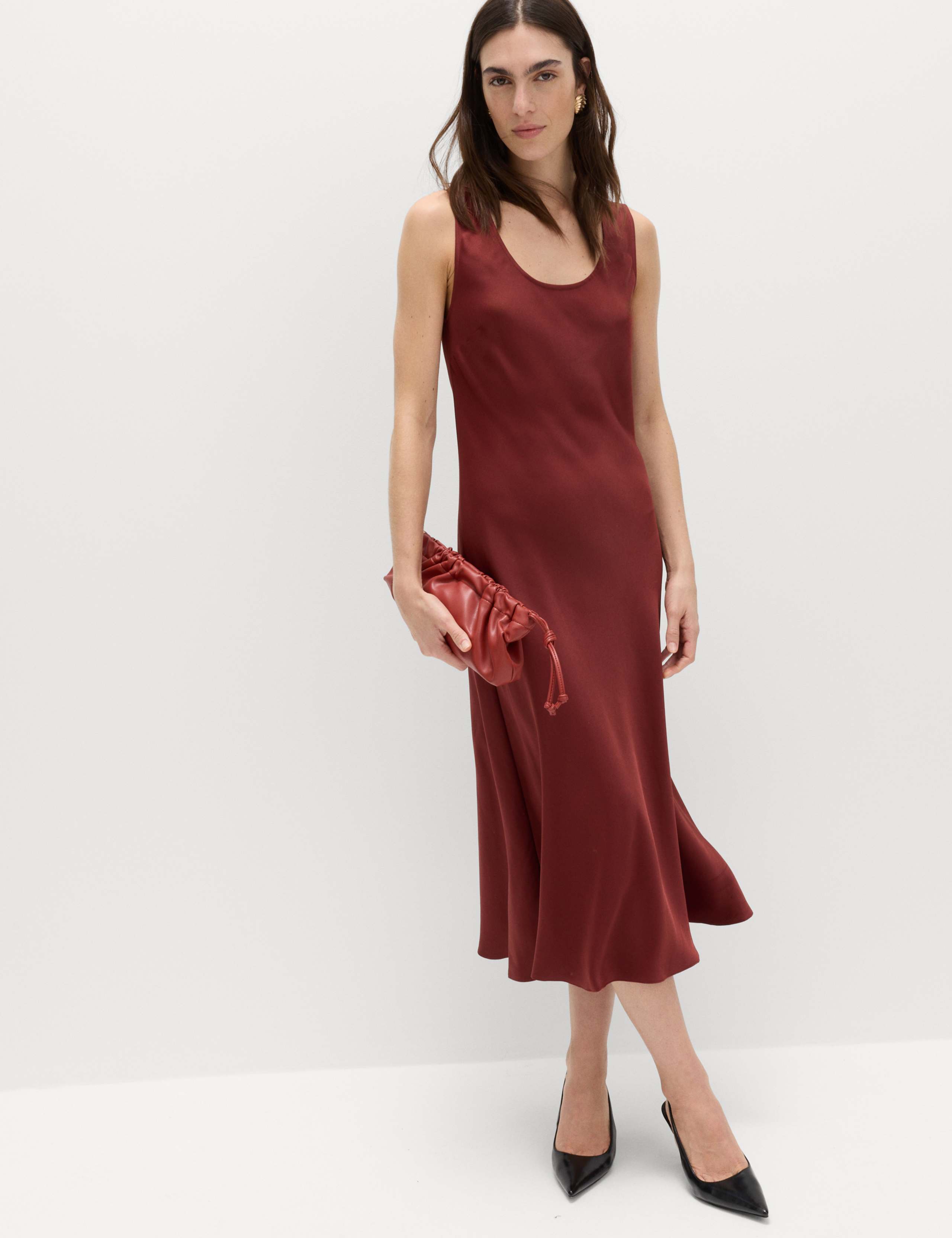 Built Up Satin Midi Column Dress