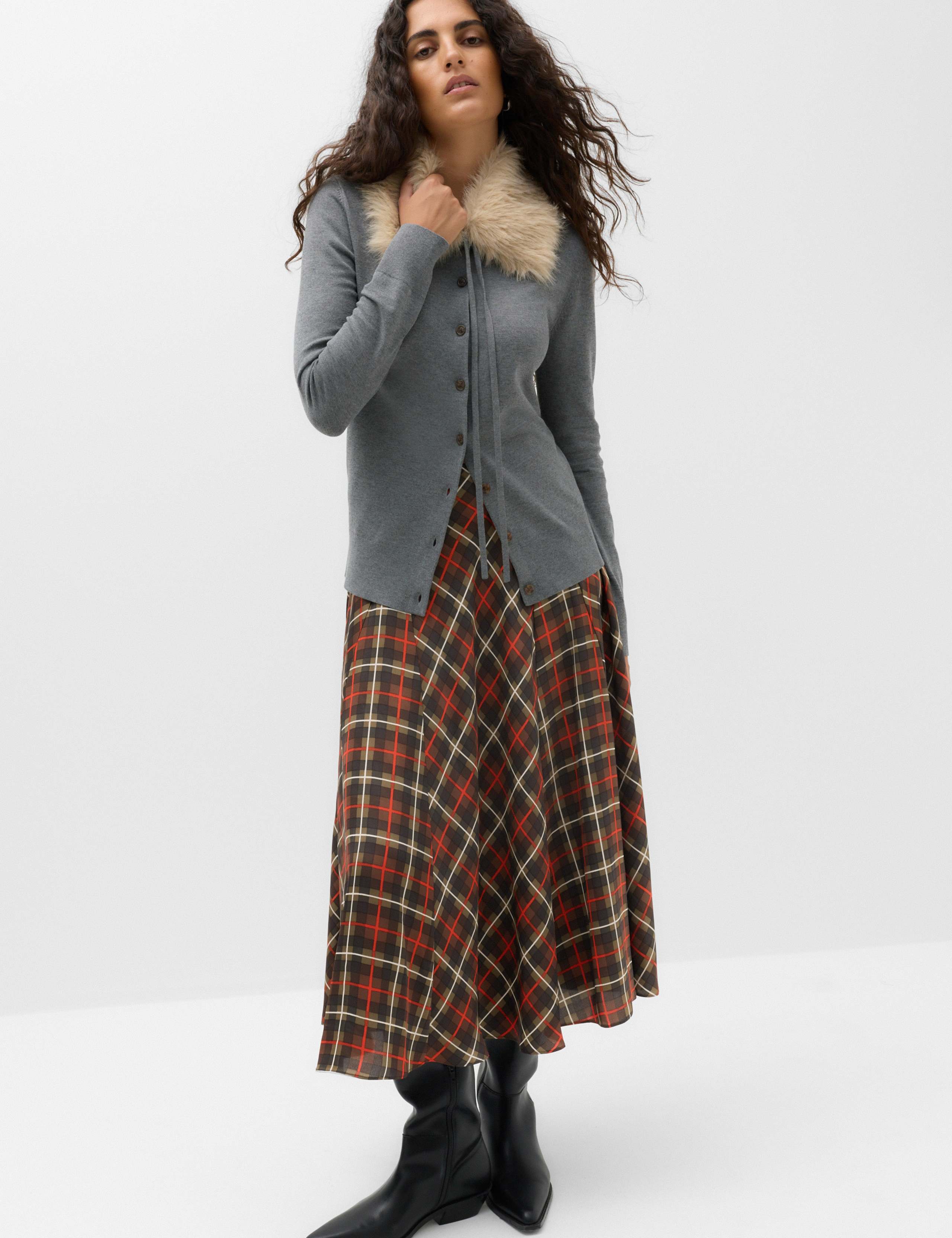 Checked Midi A-Line Skirt
